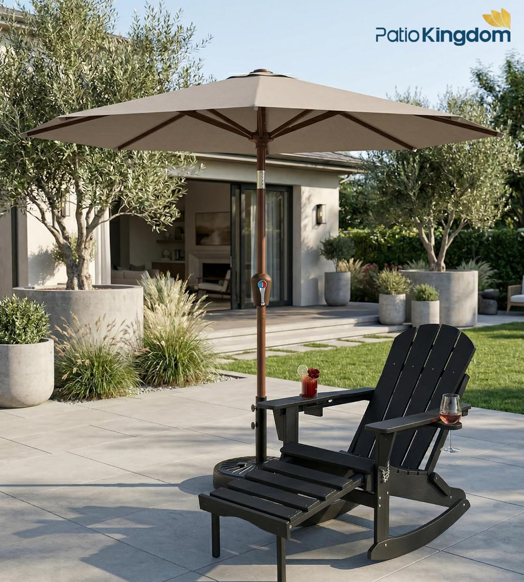 PatioKingdom 10FT Patio Umbrella with Push Button Tilt and Crank, Outdoor Market Umbrella with 8 Fiberglass Ribs, UV