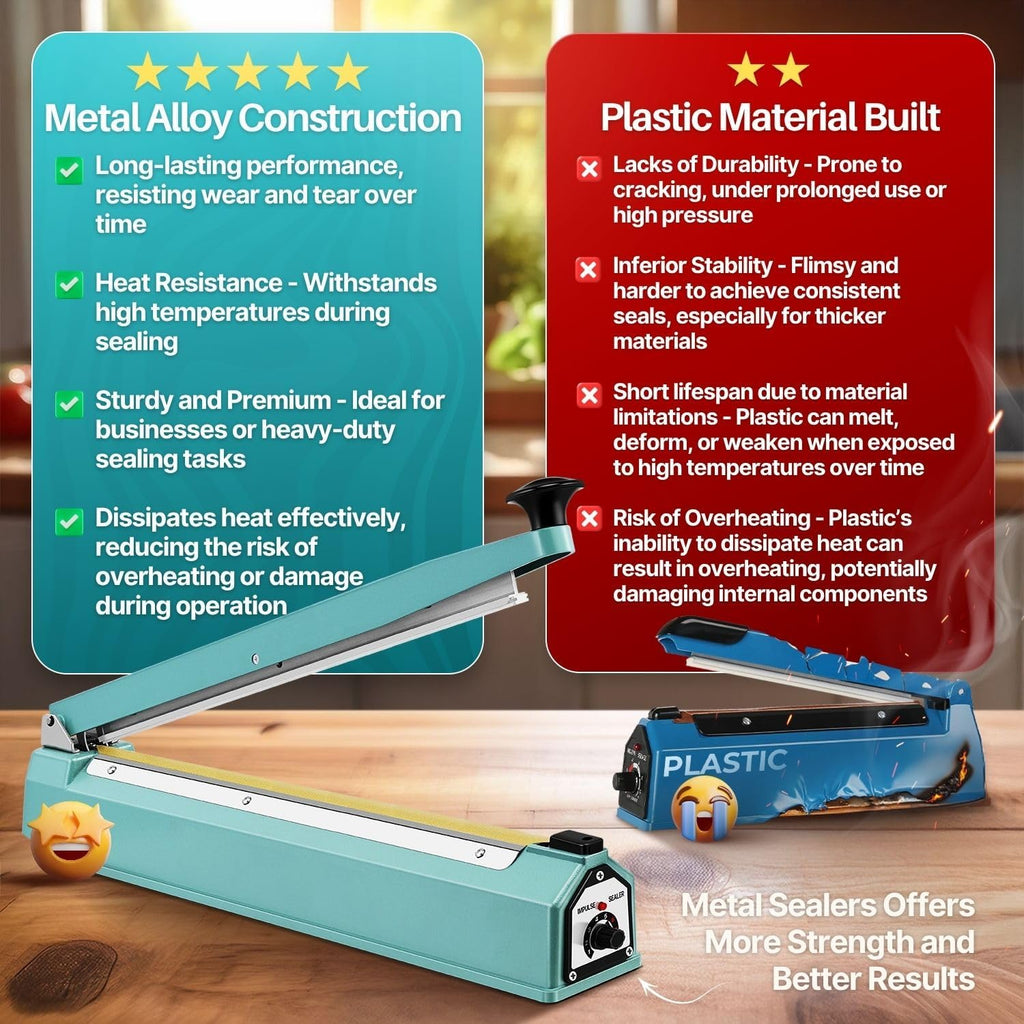 Impulse Sealer for Plastic Bags, 8 Inch, 300W, Adjustable Timer