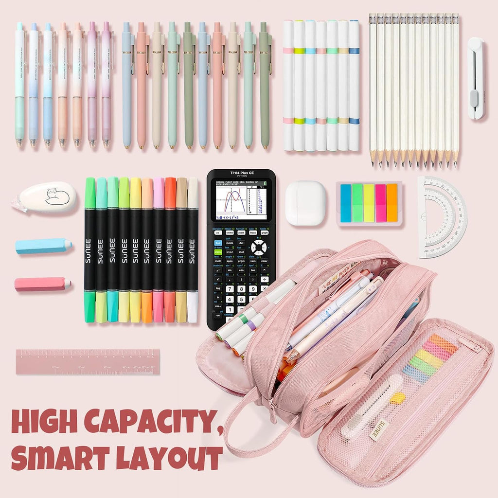Large Capacity Pencil Case with 3 Compartment, Extra Big Pencil Pouch, Pencil Bag with Zipper, Cute High Stationery