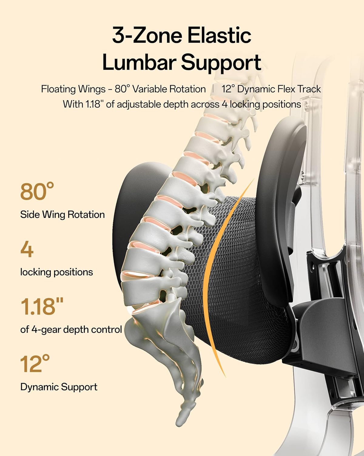 E3 Air 2026 Ergonomic Office Chair, 3-Zone Lumbar Support, Comfy Home Office Chair with Auto Recline, 4D Headrest &