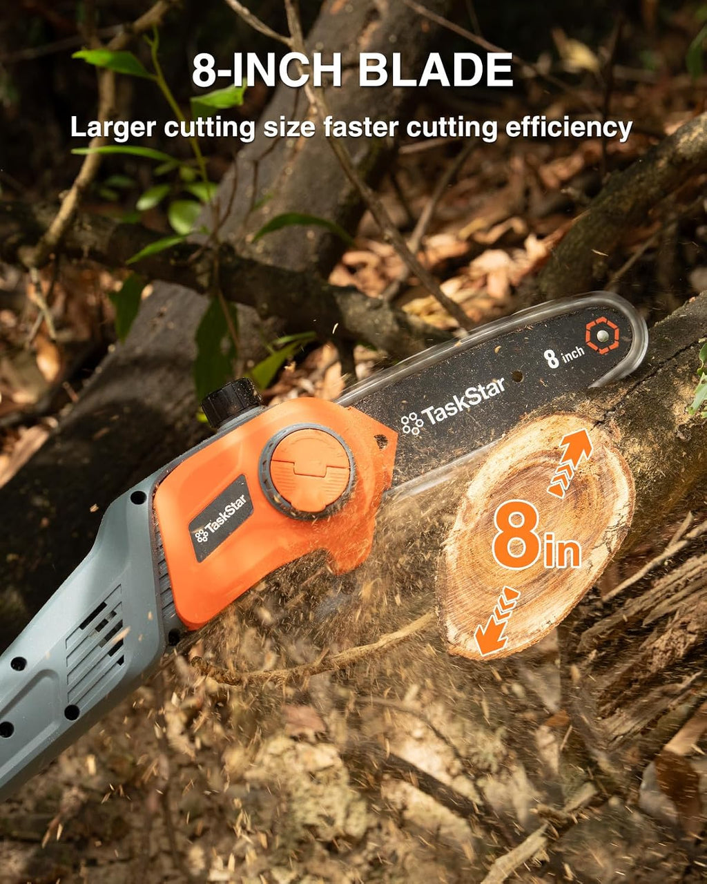 8-Inch Cordless Pole Saw, Electric Pole Saws for Tree Trimming, 2×4000mAh Batteries, 600W Powerful Motor, Max Reach