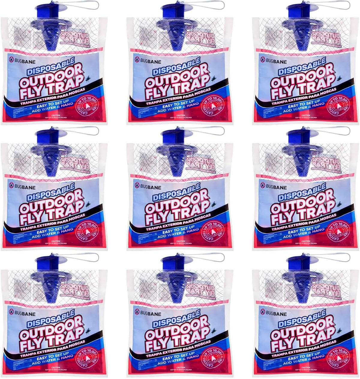 Fly Traps Outdoor Fly Trap for Patio. 9 Non-Toxic Pre-Baited Flies Bags Outdoor Disposable. Hanging Bug Catchers for