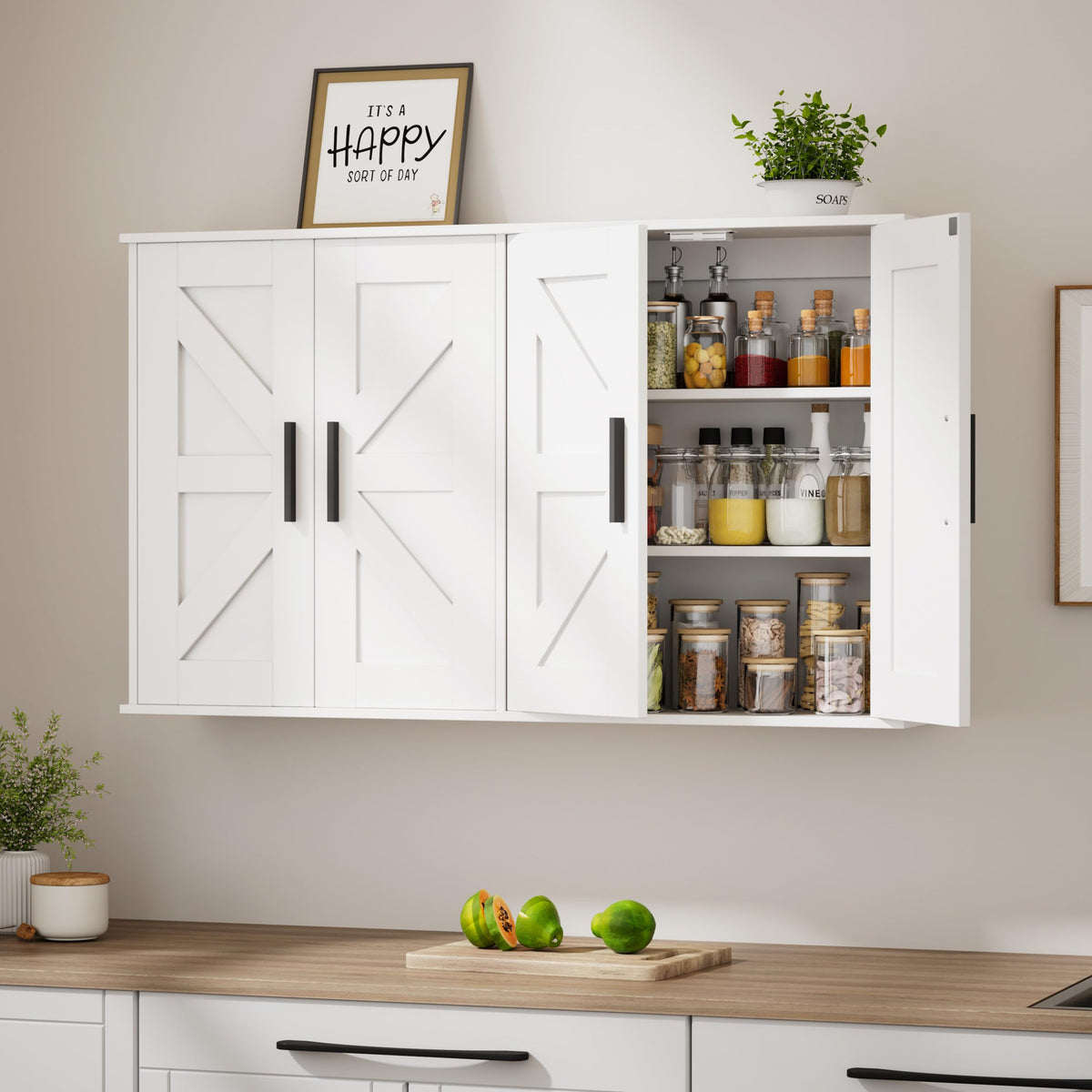 Laundry Room Wall Cabinet, Wall Mounted Storage Cabinet, White