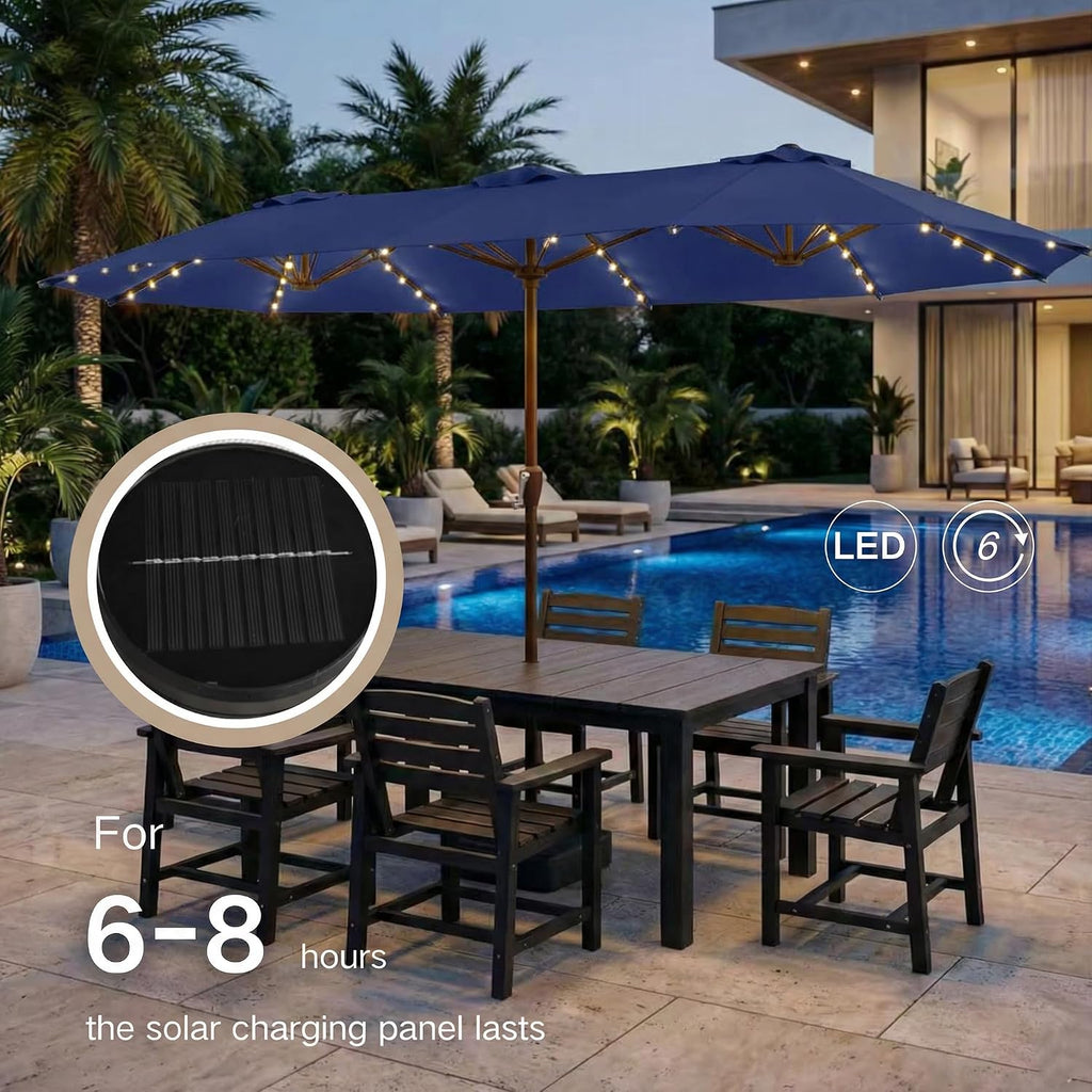 15ft Large Outdoor Patio Umbrella with Base Included, Navy Blue