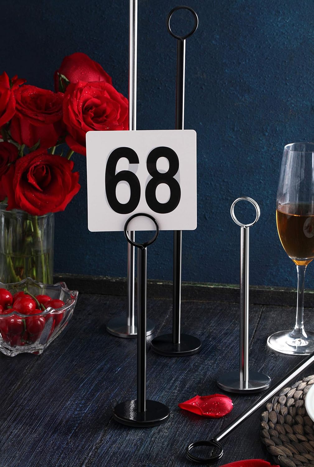Ring-Clip Table Number Holder / Place Card Stand, 15 Inch, Black Finish, Set of 12