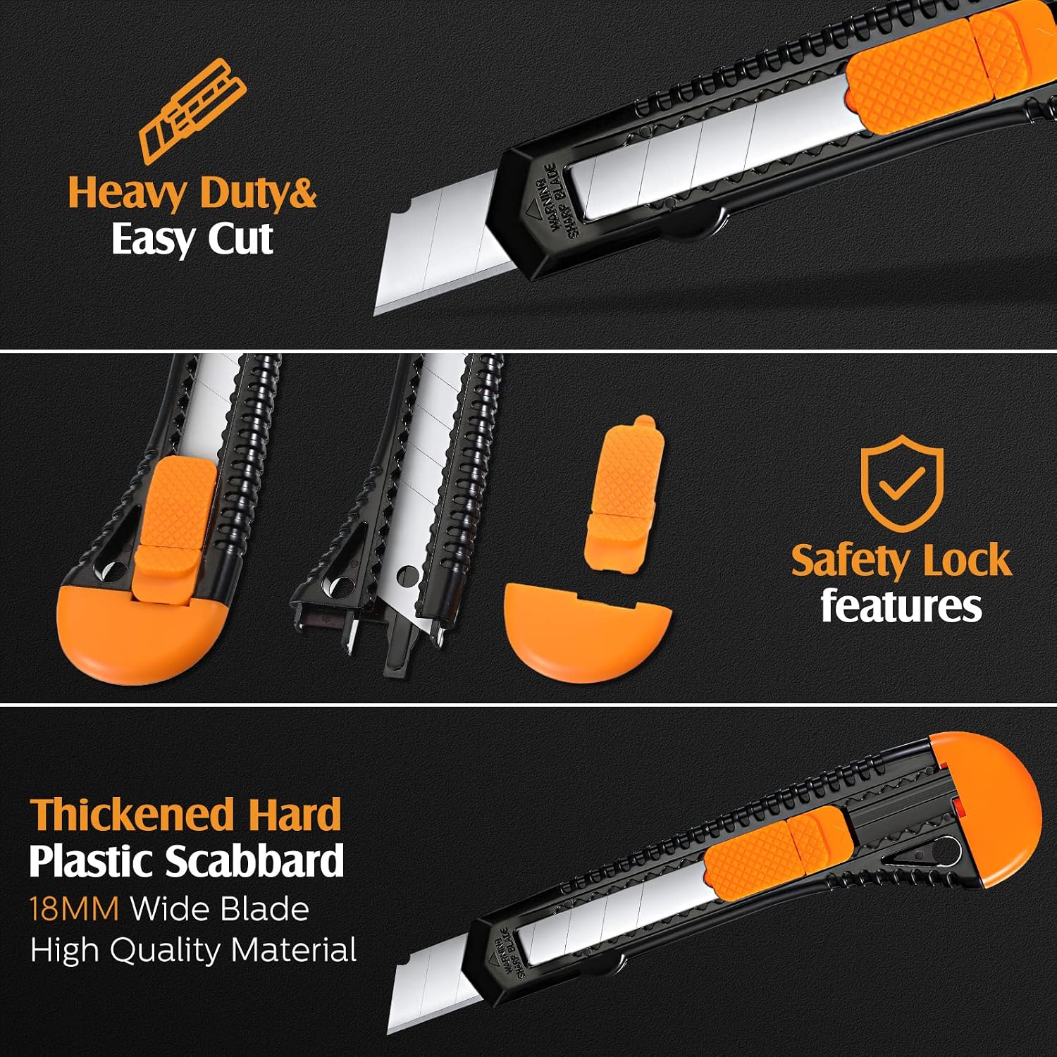 50 Pack Box Cutter Retractable Utility Knife 18mm Wide Blade Cardboard Cutter Suitable for Office Art, Craft and Home