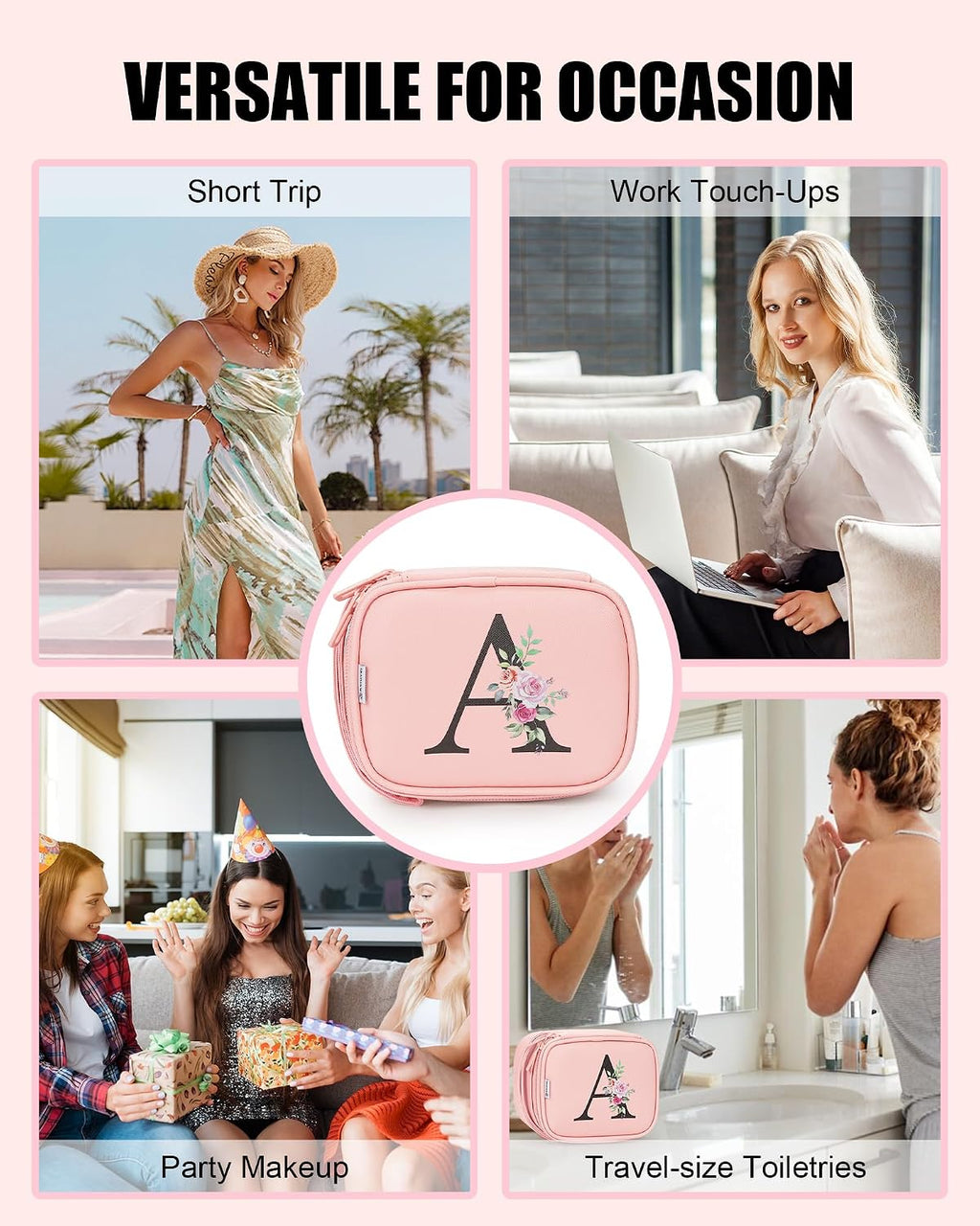 Mini Makeup Bag with Led Mirror, Initial Make Up Bag for Girls, P