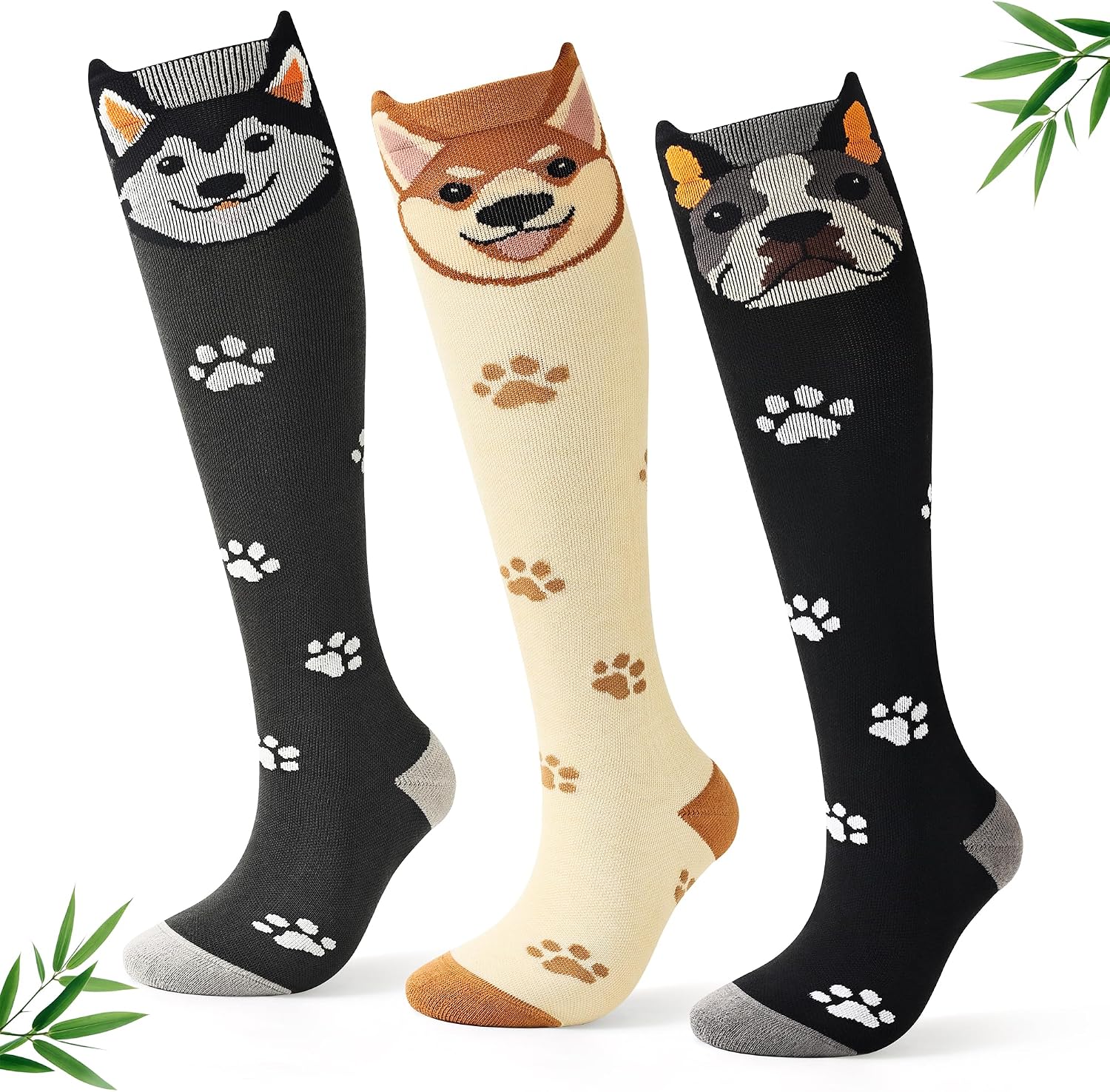 Bamboo Viscose Compression Socks for Women 15-20 mmHg 3 Pack Cute Socks for Travel Nurses Pregnancy Daily Wear