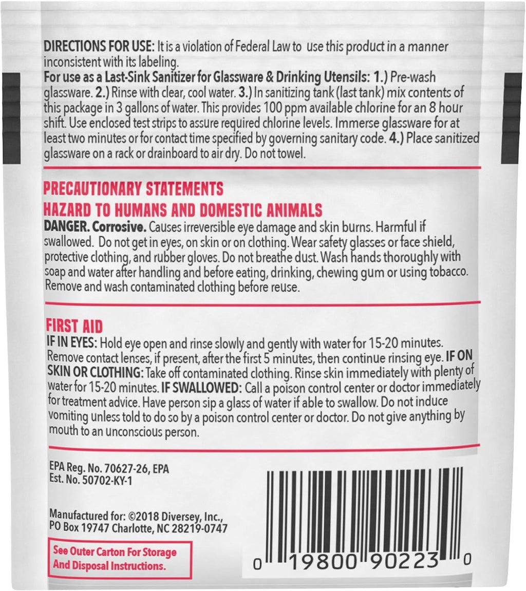 Diversey-90223 Beer Clean Last Rinse Glass Sanitizer, .25oz Powder Packet (100 Pack)