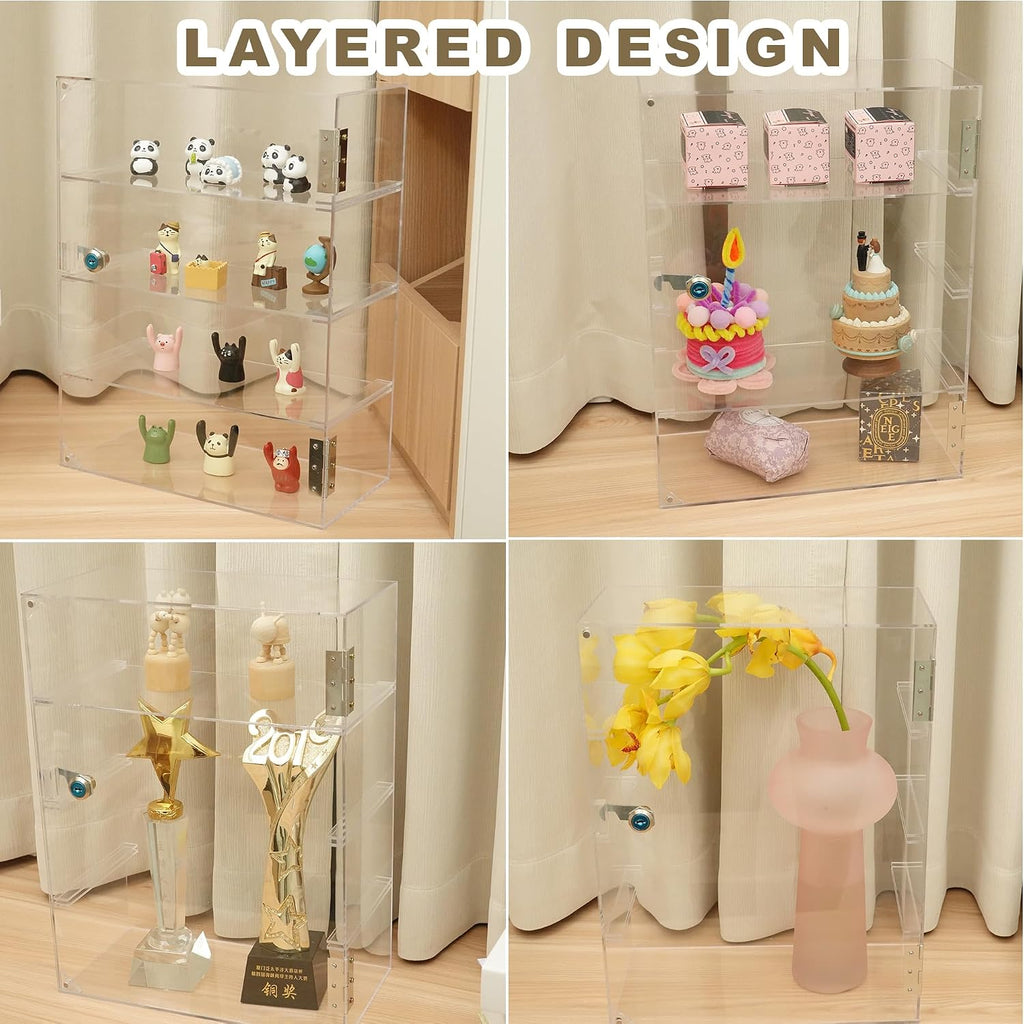 4 Shelf Acrylic Display Case with Lock, Cabinet for Collectibles | Clear lockable countertop showcase, vitrinas para