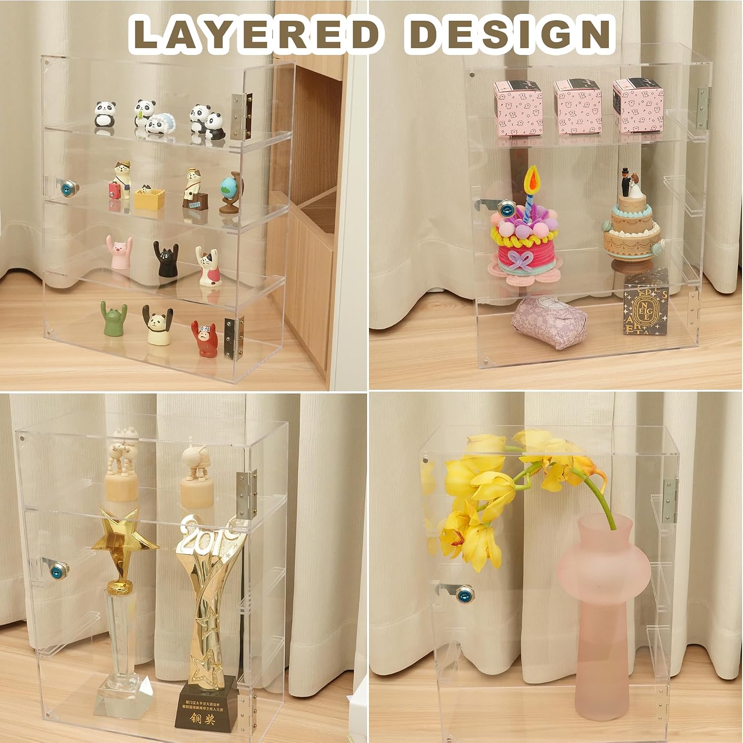 4 Shelf Acrylic Display Case with Lock, Cabinet for Collectibles | Clear lockable countertop showcase, vitrinas para