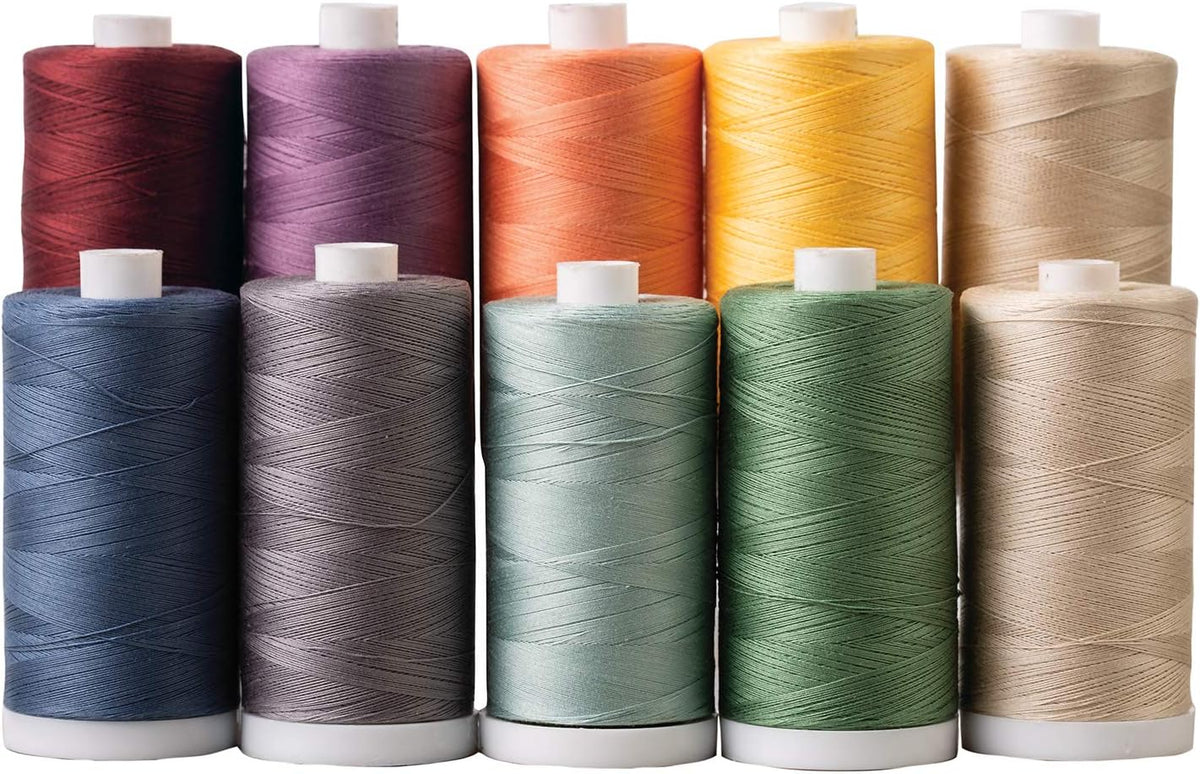 Rainbow Assorted 100% Cotton Thread Set - 10 Spools | 1200 yard spools of 50 weight thread for machine sewing