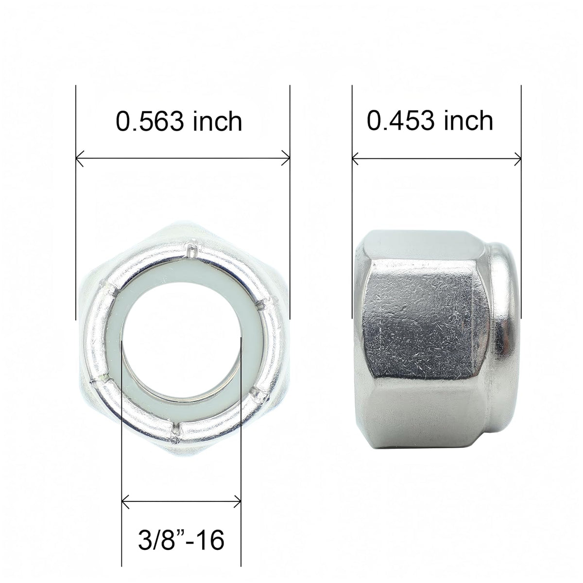 3/8-16 Nylon Insert Lock Nuts 40 Pack, 304 Stainless Steel Hardware Nuts