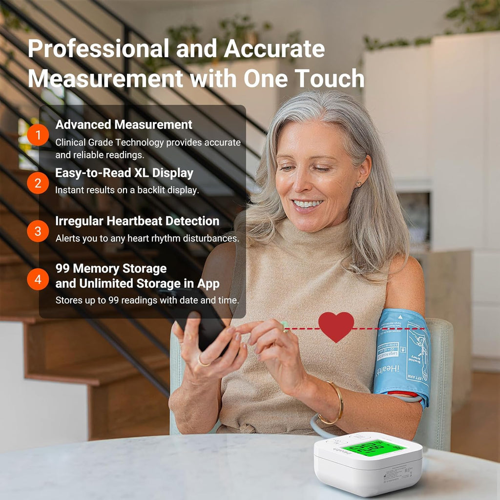 Track Smart Upper Arm Blood Pressure Monitor with Wide Range Cuff that fits Standard to Large Adult Arms, Bluetooth