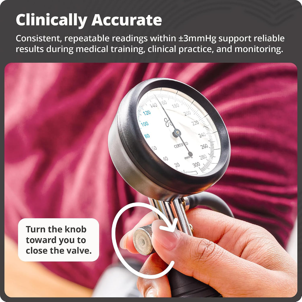 Adult Aneroid Manual Blood Pressure Cuff for Nursing Students | Lightweight, One-Handed Sphygmomanometer with a