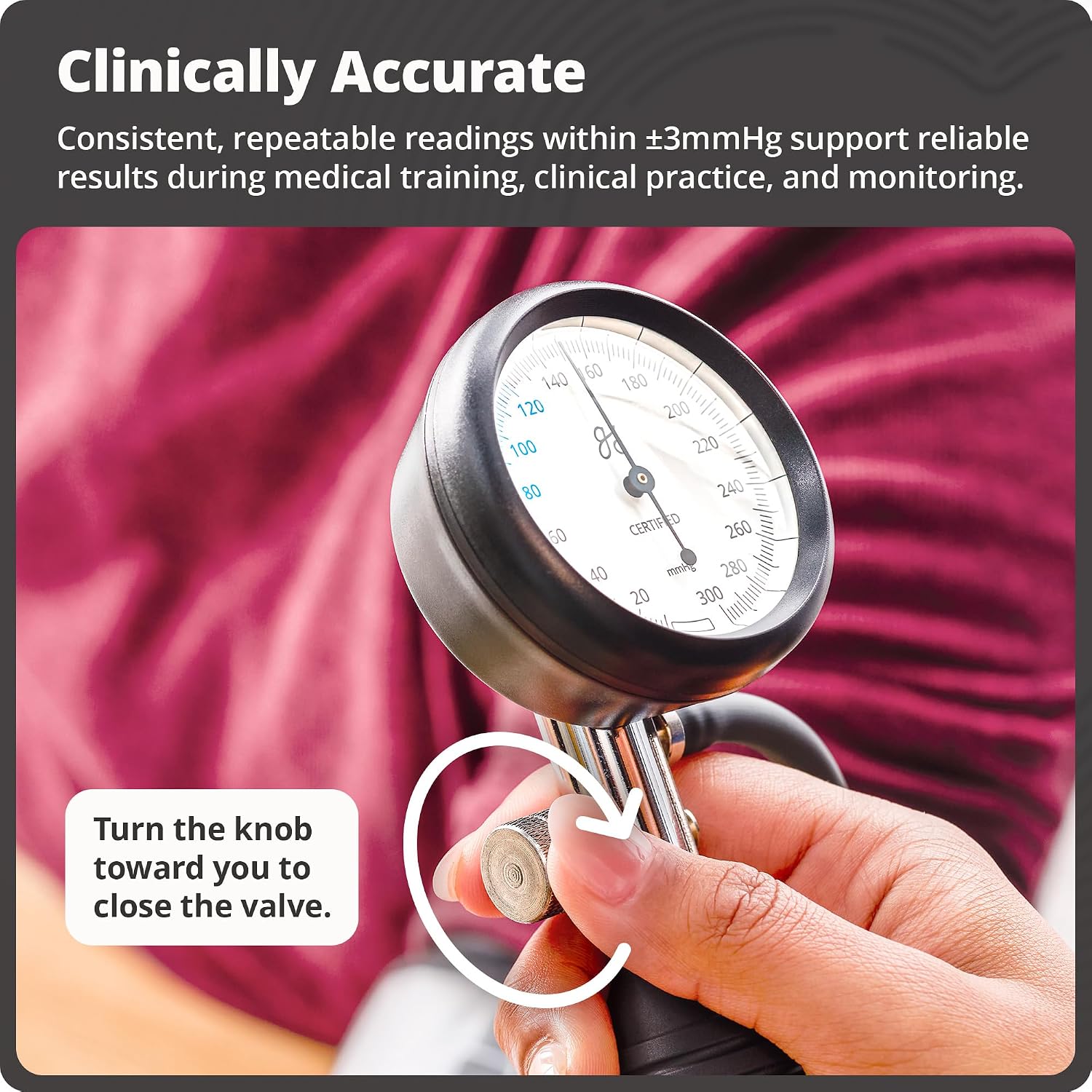 Adult Aneroid Manual Blood Pressure Cuff for Nursing Students | Lightweight, One-Handed Sphygmomanometer with a