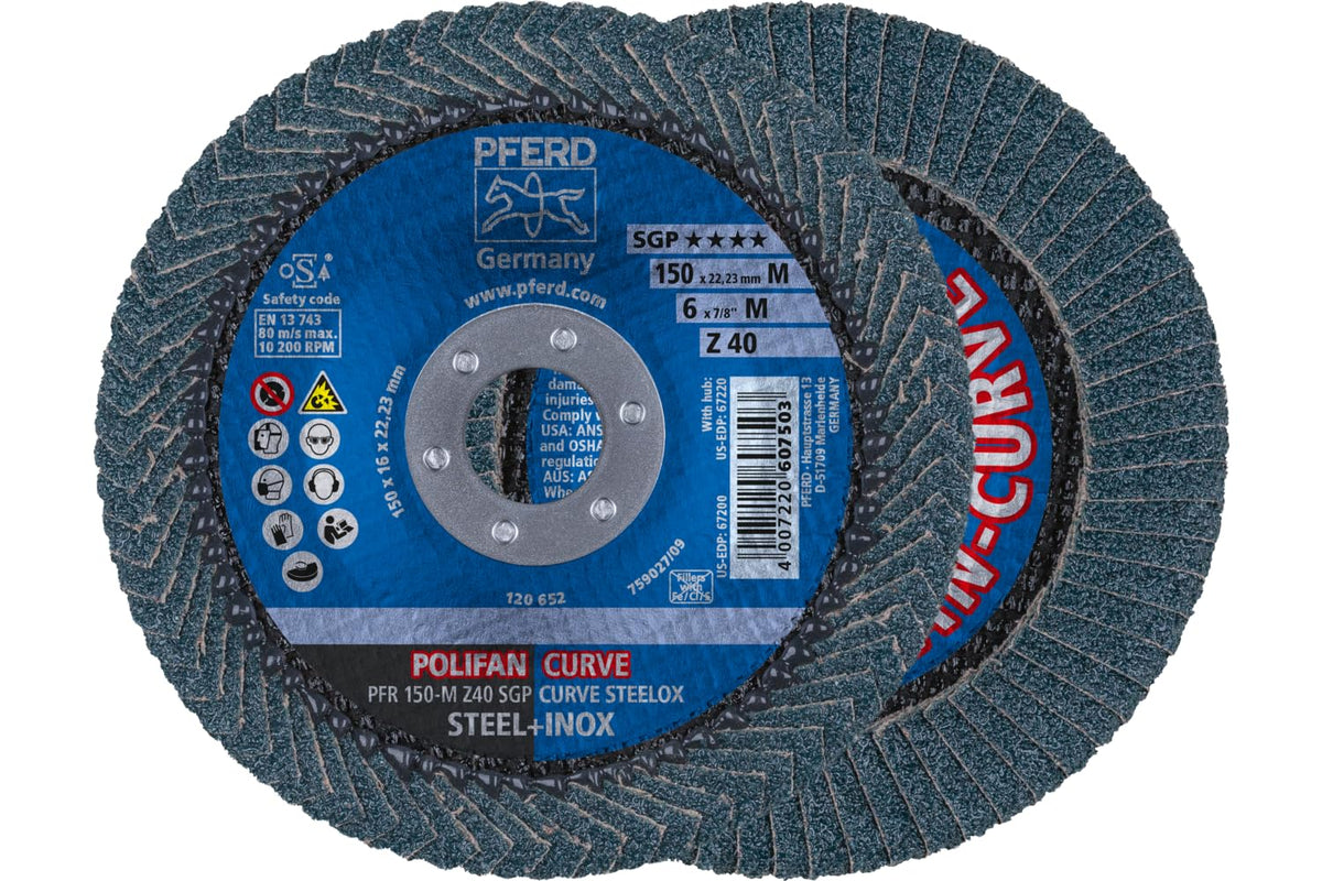 PFERD POLIFAN-Curve 4-1/2" x 7/8" Radial Flap Disc, 40 Grit (1PC)