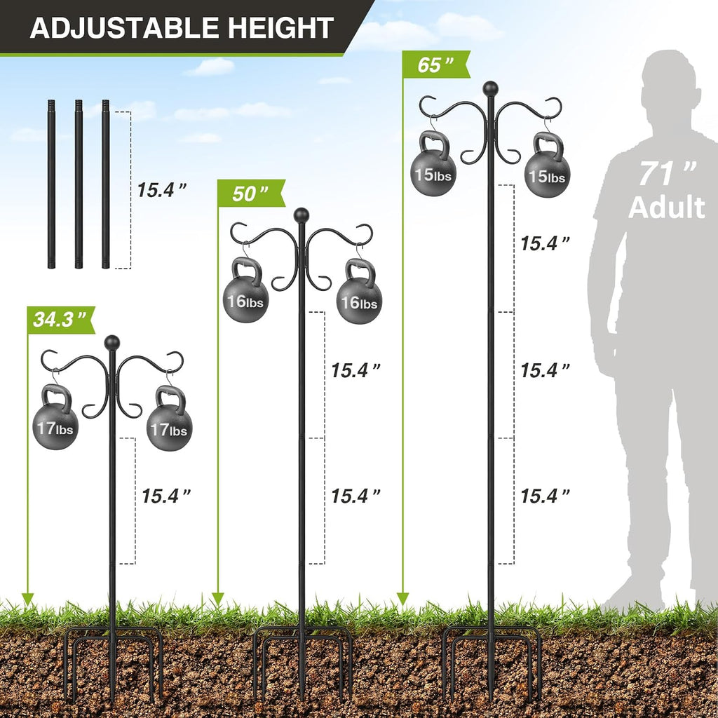 76 Inch Adjustable Double Shepherds Hooks for Outdoor