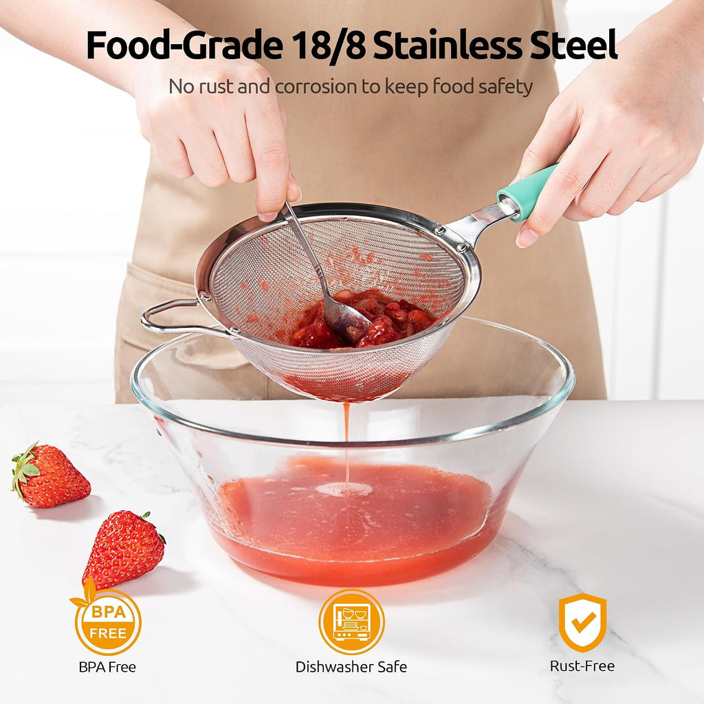 U-Taste Fine Mesh Strainer, 18/8 Stainless Steel Sieve 30 Mesh, M/Aqua Sky