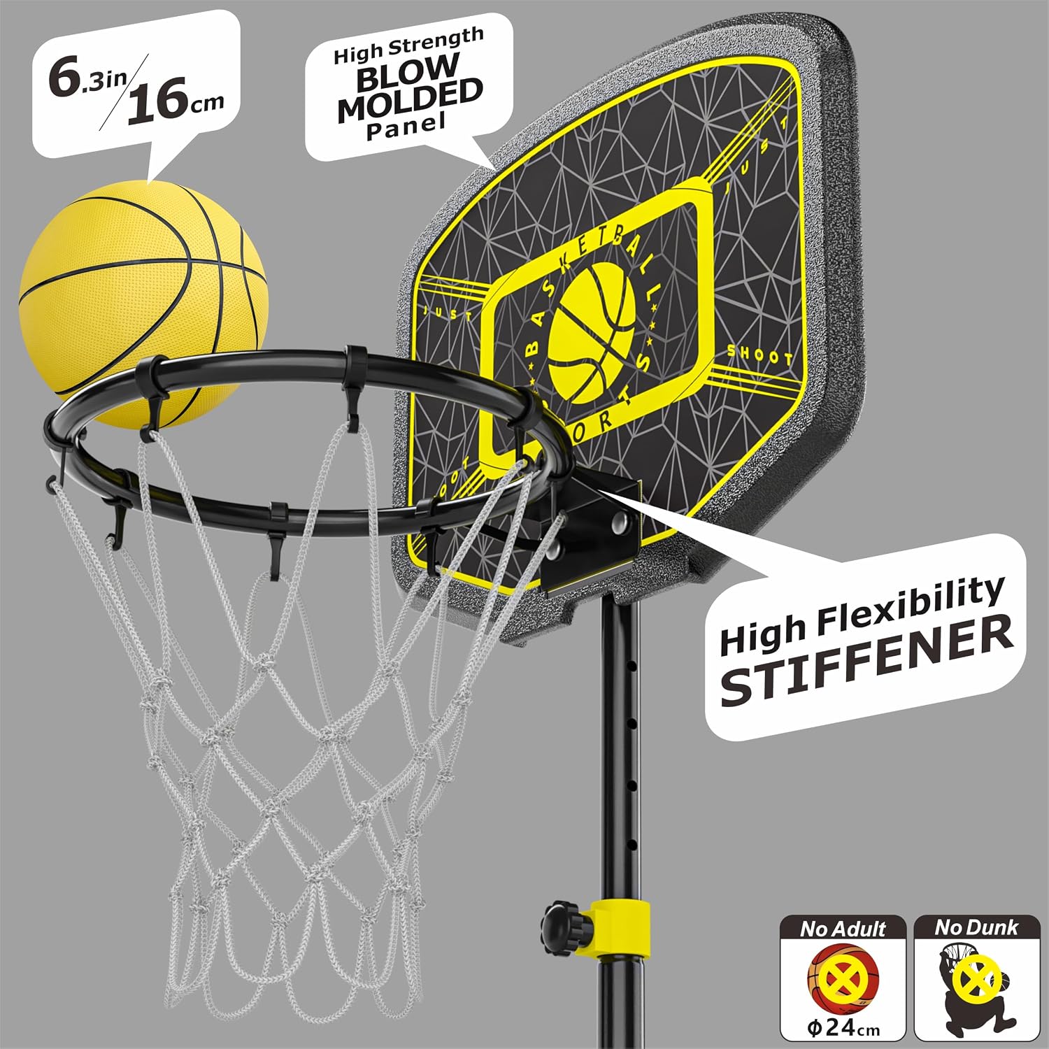 Kids Basketball Hoop 3.6-6.2ft Adjustable Indoor Outdoor | Plastic Basketball Net Goal in the Yard Gift Toys for Kids