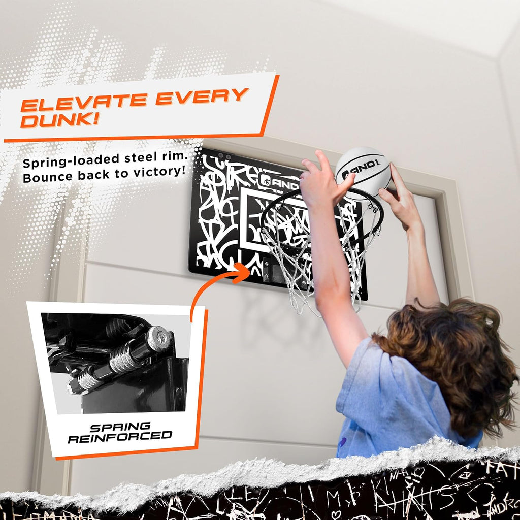 Over the Door Mini Basketball Hoop: 18x12 Shatterproof Backboard, 2 Mini Basketballs, and Hand Pump Included