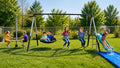 Water Slide Swing Set with 6 Ft Water Tarp, Disc Swing, 2 Sling Swings, 3-Seat Merry Go Round with Adjustable Heavy