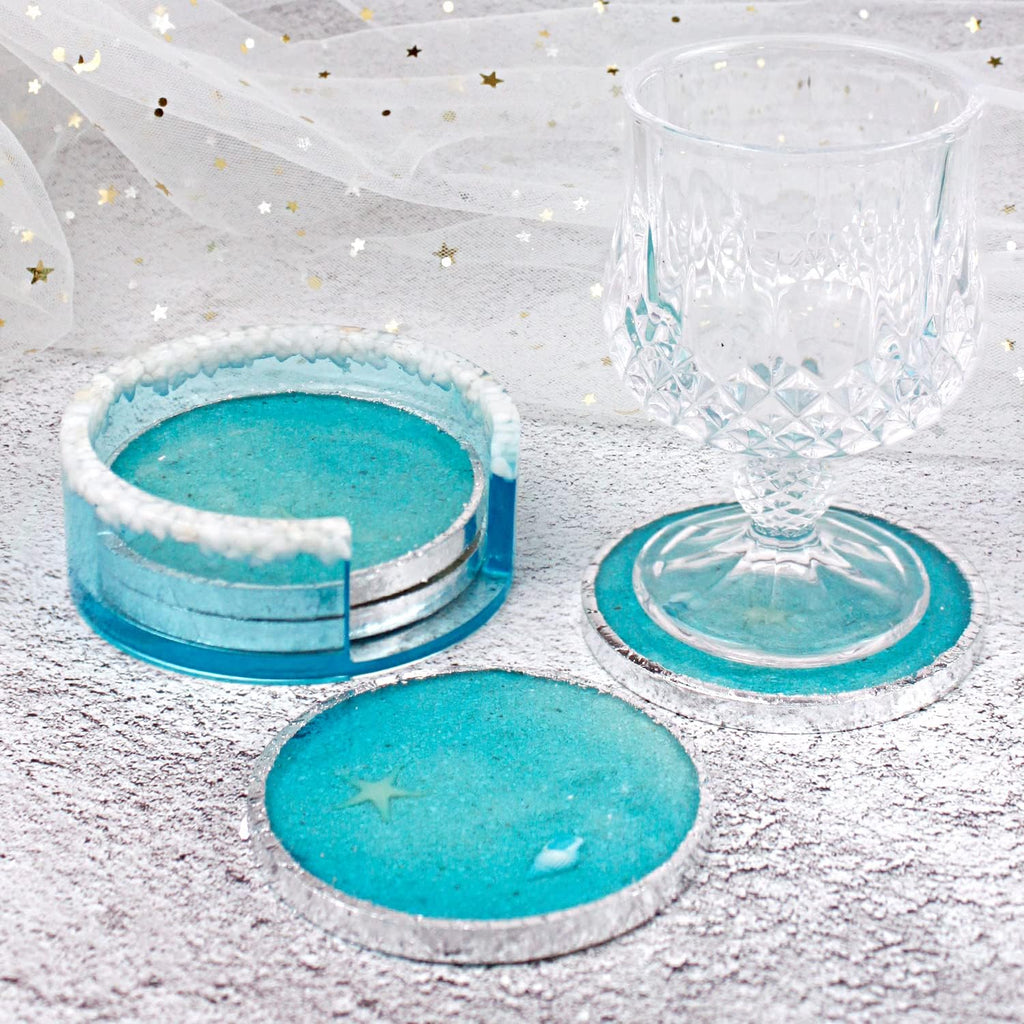 Resin Coaster Molds Set, Upgrade 10 pcs Silicone Coaster Molds Kit Storage Box Mold for Resin Casting, Square Round