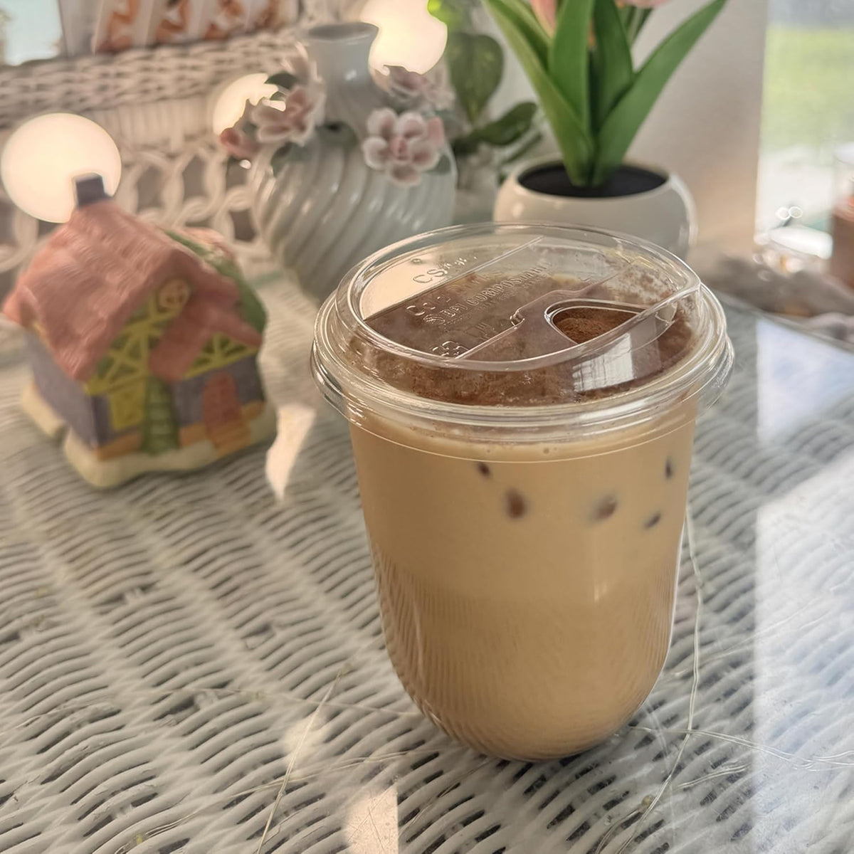 NATURAL 16oz Arc Bundle - Plant Based 98mm Clear Cold Cups + Sip Lids - Plastic Alternative for Parties