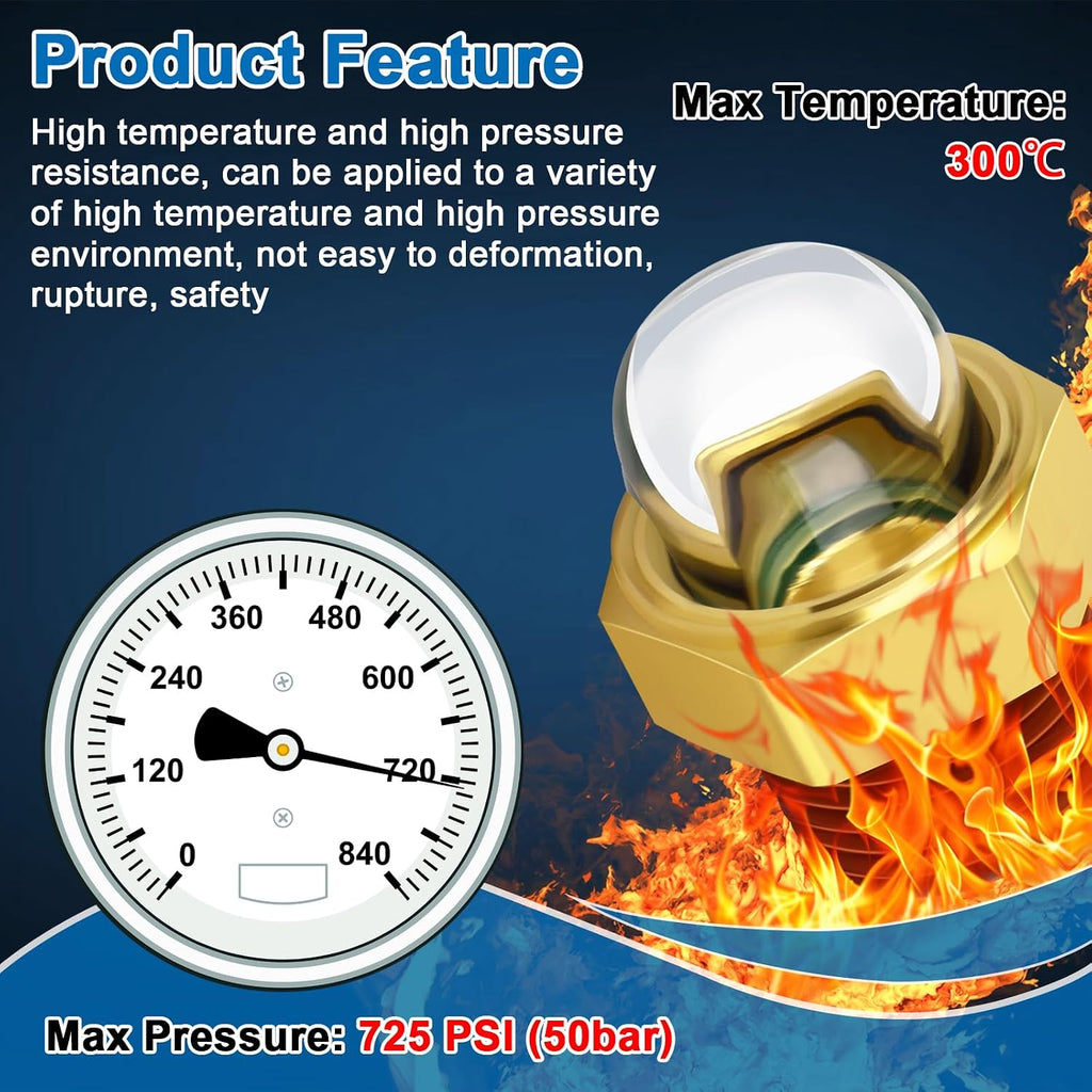 1/2" NPT Brass Dome Oil Sight Glass Plug, Clear Oil Level Window
