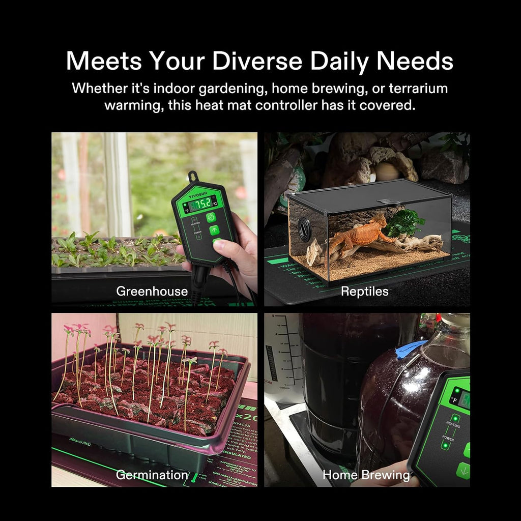 Digital Heat Mat Thermostat Controller, 40–108 ºF 1000W for Reptiles, Seedlings, Germination, Incubation and