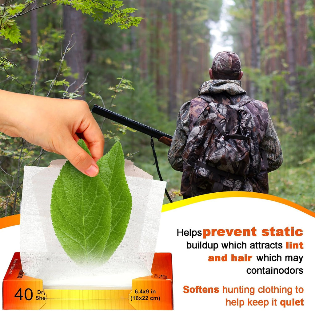 2 Packs 80 Sheets Scent Free Dryer Sheet for Hunting