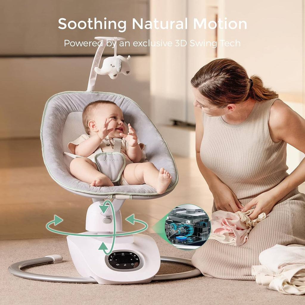 CocoSway Electric Baby Swing for Infants, 180° Rotating Seat, Grey | 6 Parent-Like Sway Motions, 4 Speeds, Remote