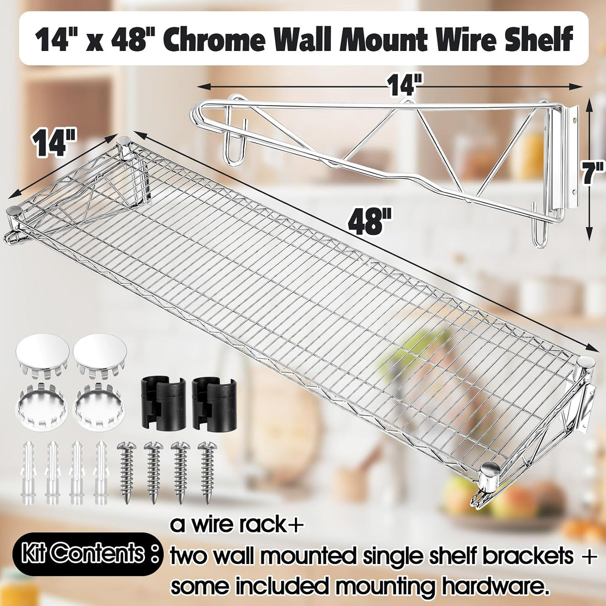 14" Wx 48" L Chrome Wire Wall Mount Shelf Wall Mount Wire Shelf Kit