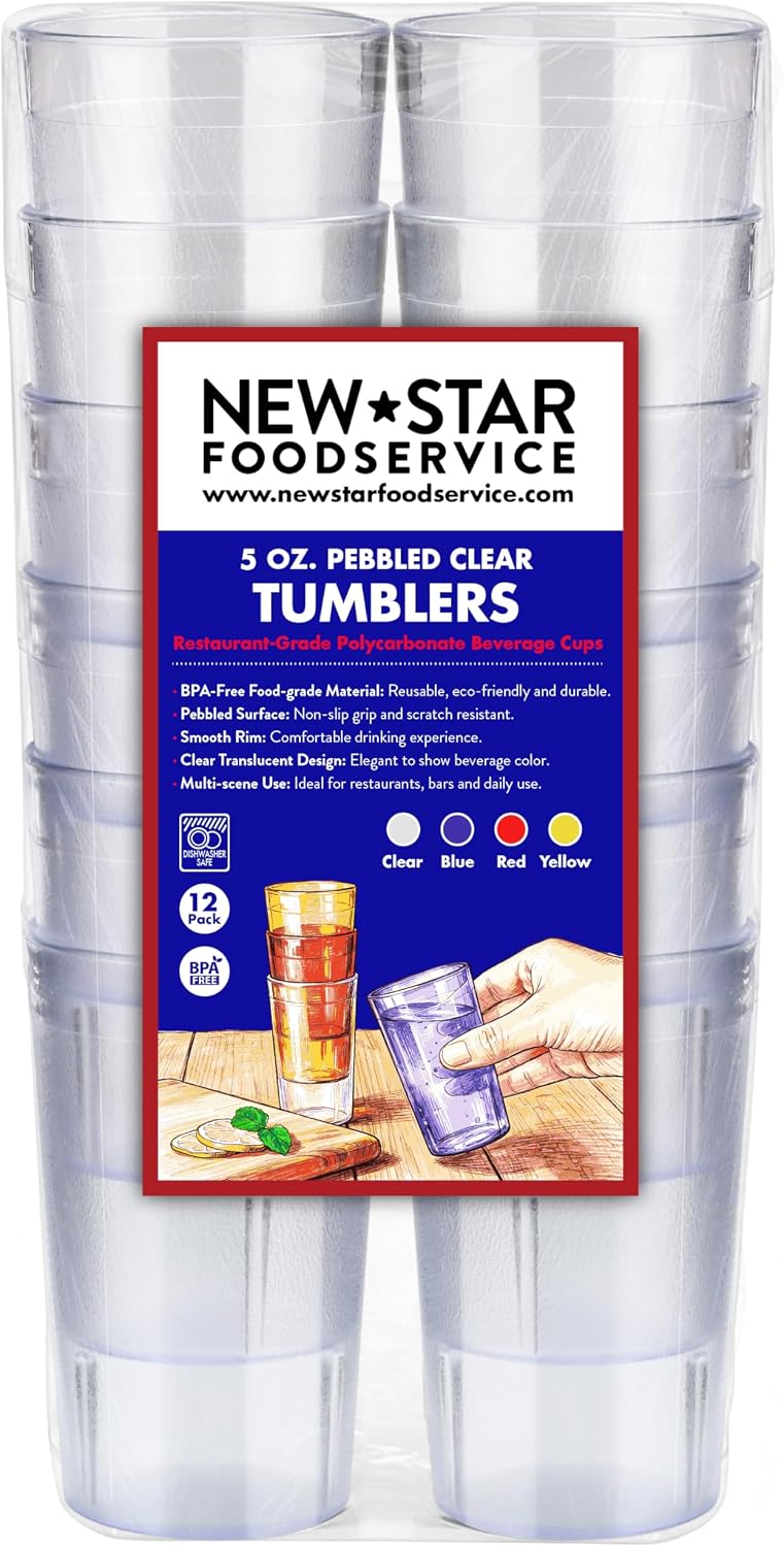 Restaurant-Grade Polycarbonate Beverage Tumblers, 5 oz, Clear, Set of 12