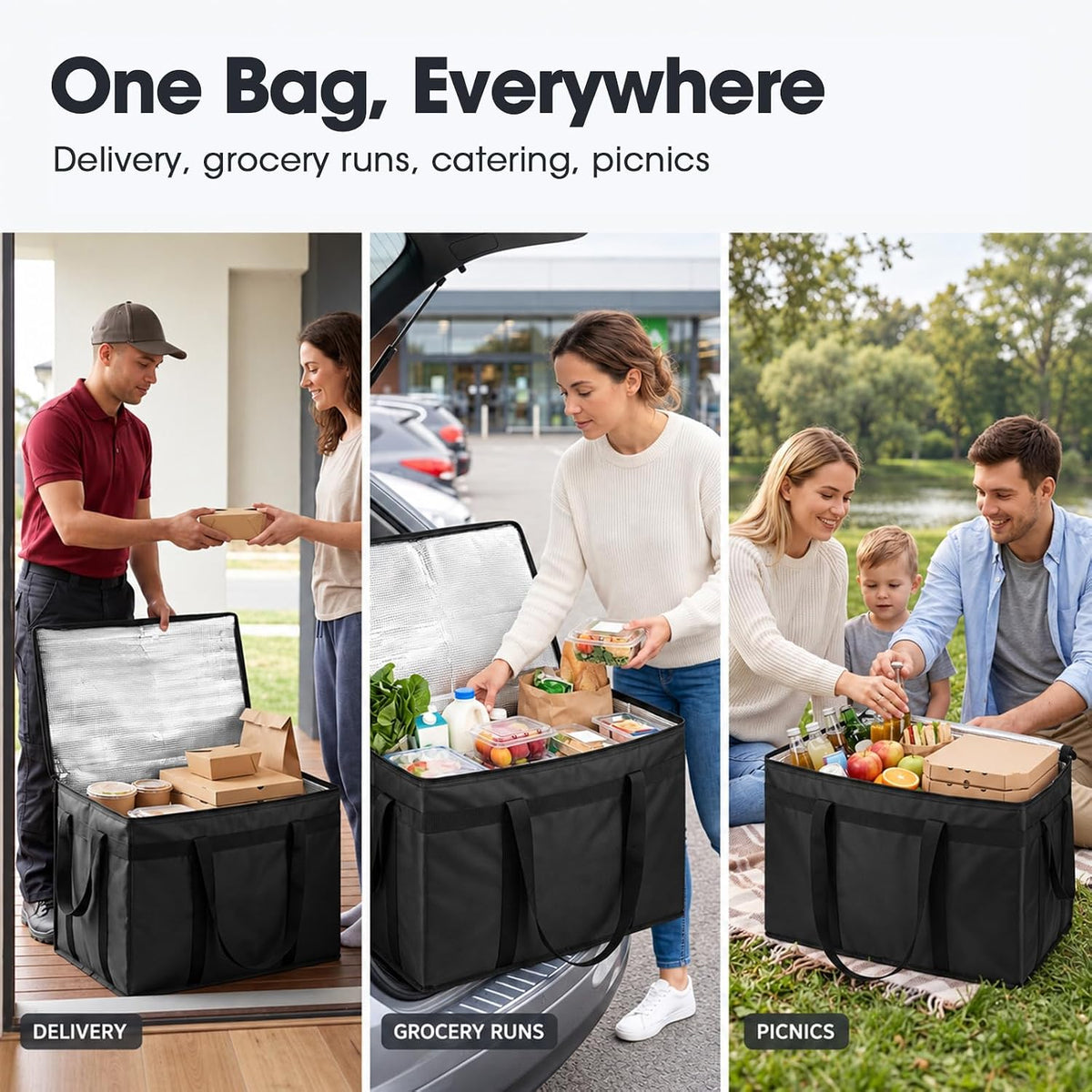 Insulated Food Delivery Bag, Commercial Catering, 3 Pack