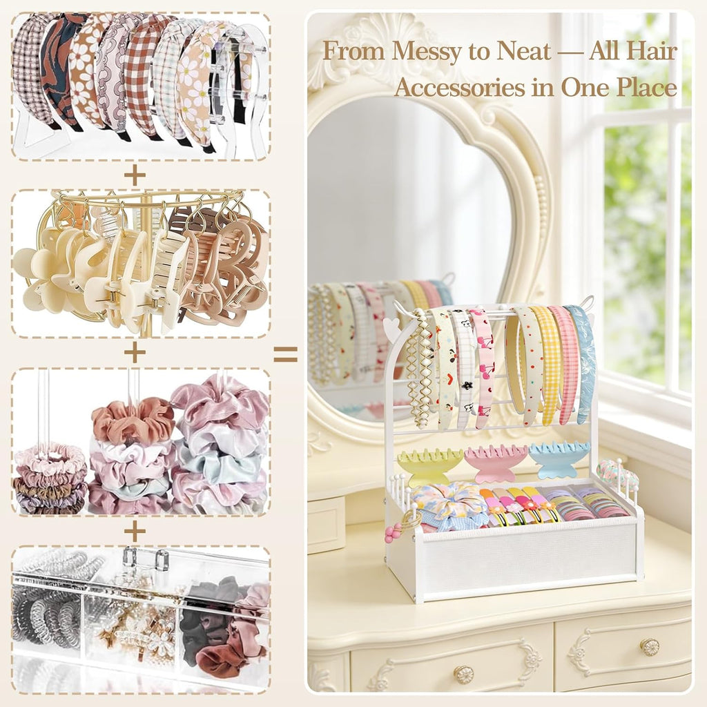 Headband Holder Stand Hair Accessories Organizer for Girls with Storage Base, Deer Antler Display for Headbands