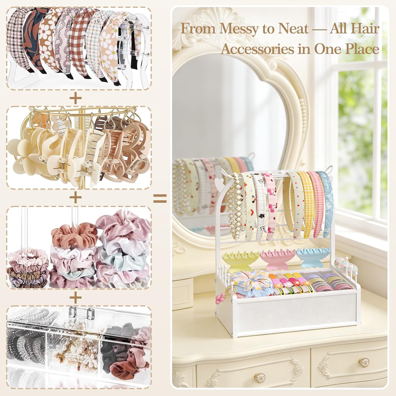 Headband Holder Stand Hair Accessories Organizer for Girls with Storage Base, Deer Antler Display for Headbands