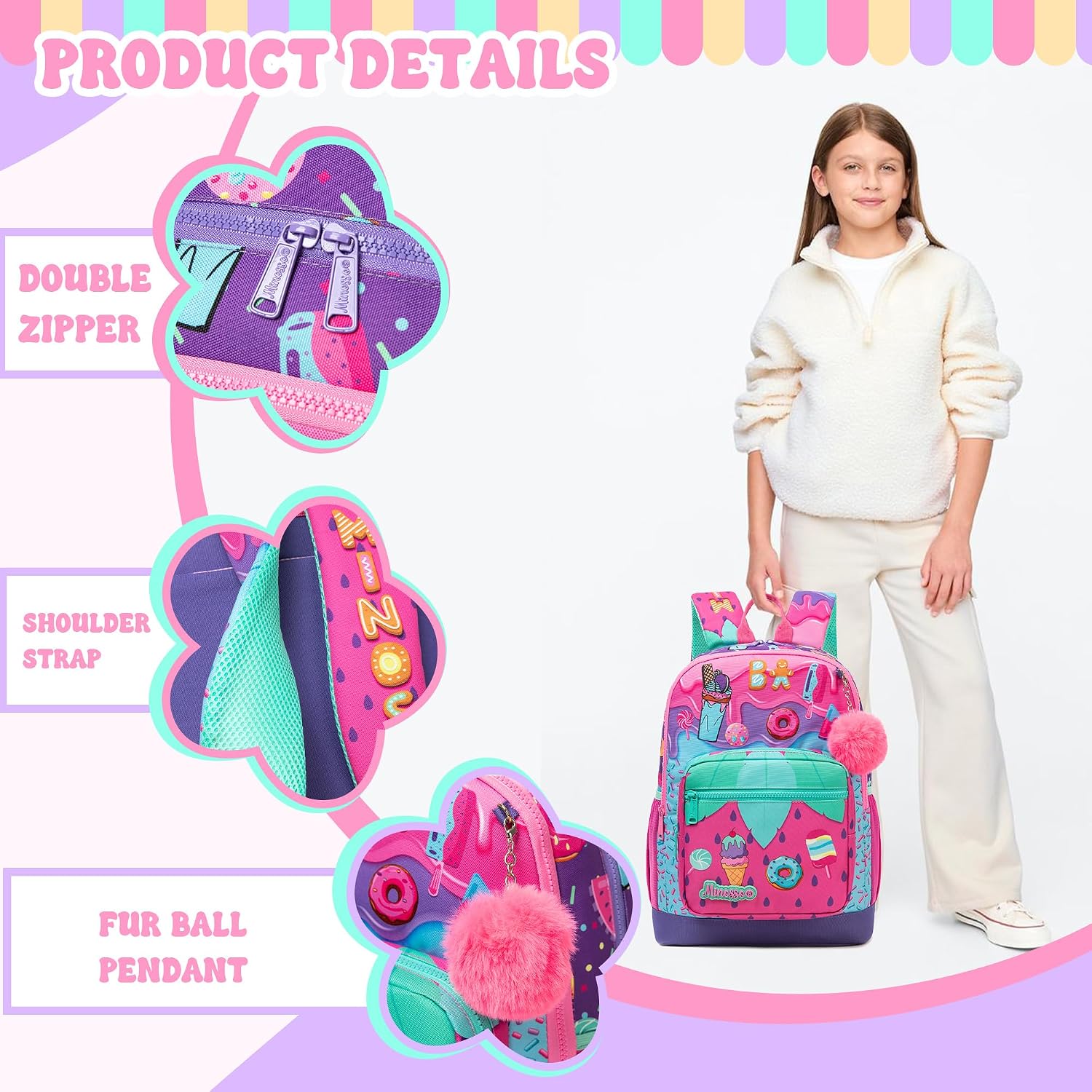 Girls Backpack for School Backpack for Girls 8-12 with Lunch Box Back to School Supplies Backpacks for Kids 10-12