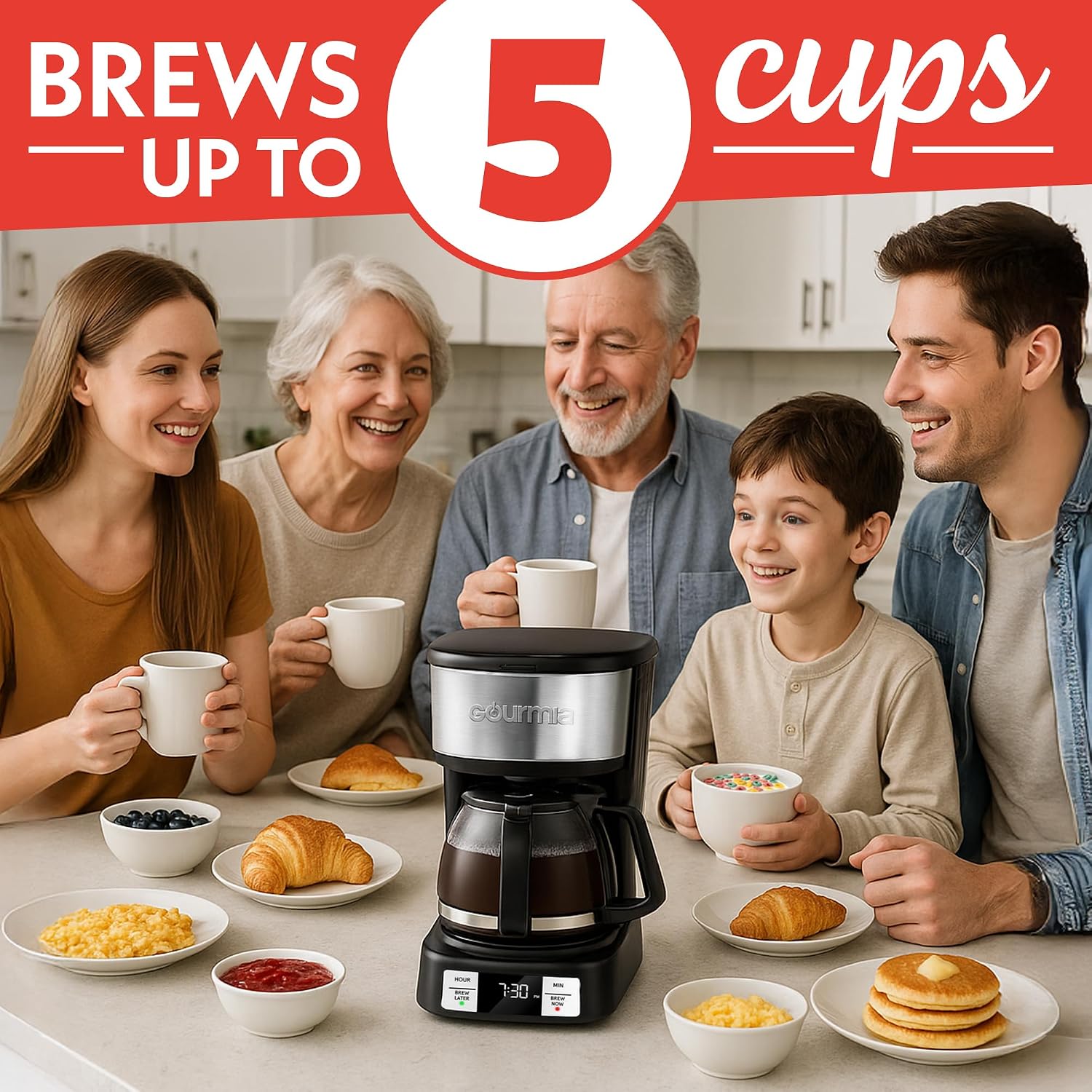 Drip Coffee Maker – 5 Cup, One-Touch Brew, Pause & Serve, Adjustable 4 Hr Keep Warm, EZ-View Water Window, Black
