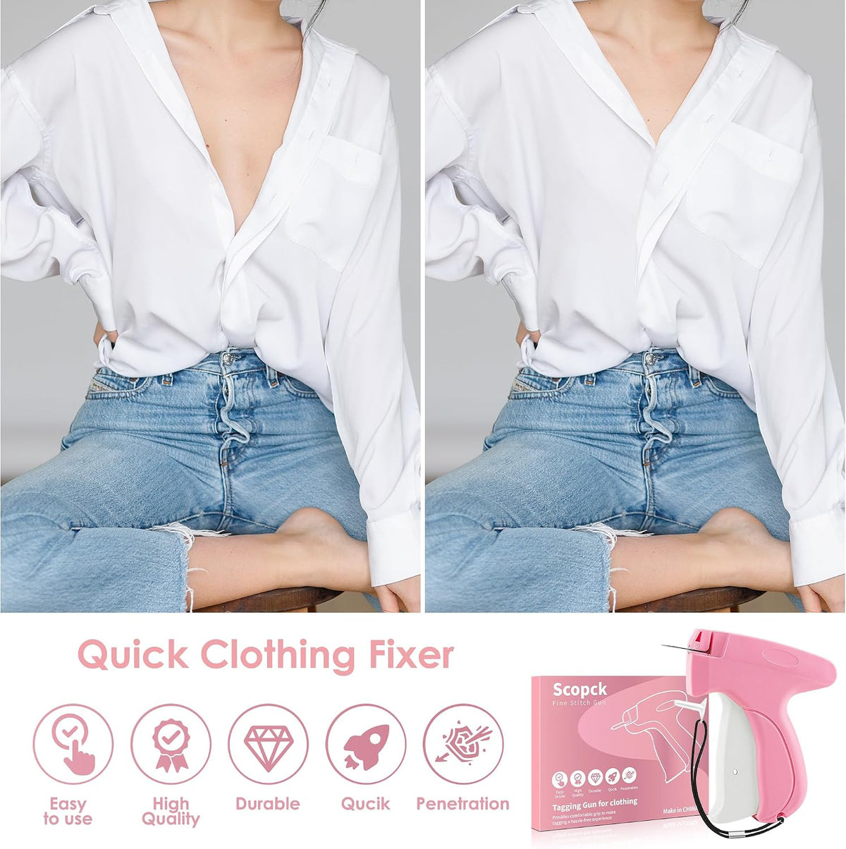 Stitch Gun for Clothes - Handheld Stitch Gun Quick Clothing Fixer - Tagging Gun - Includes 6 Needle, 1000 Black