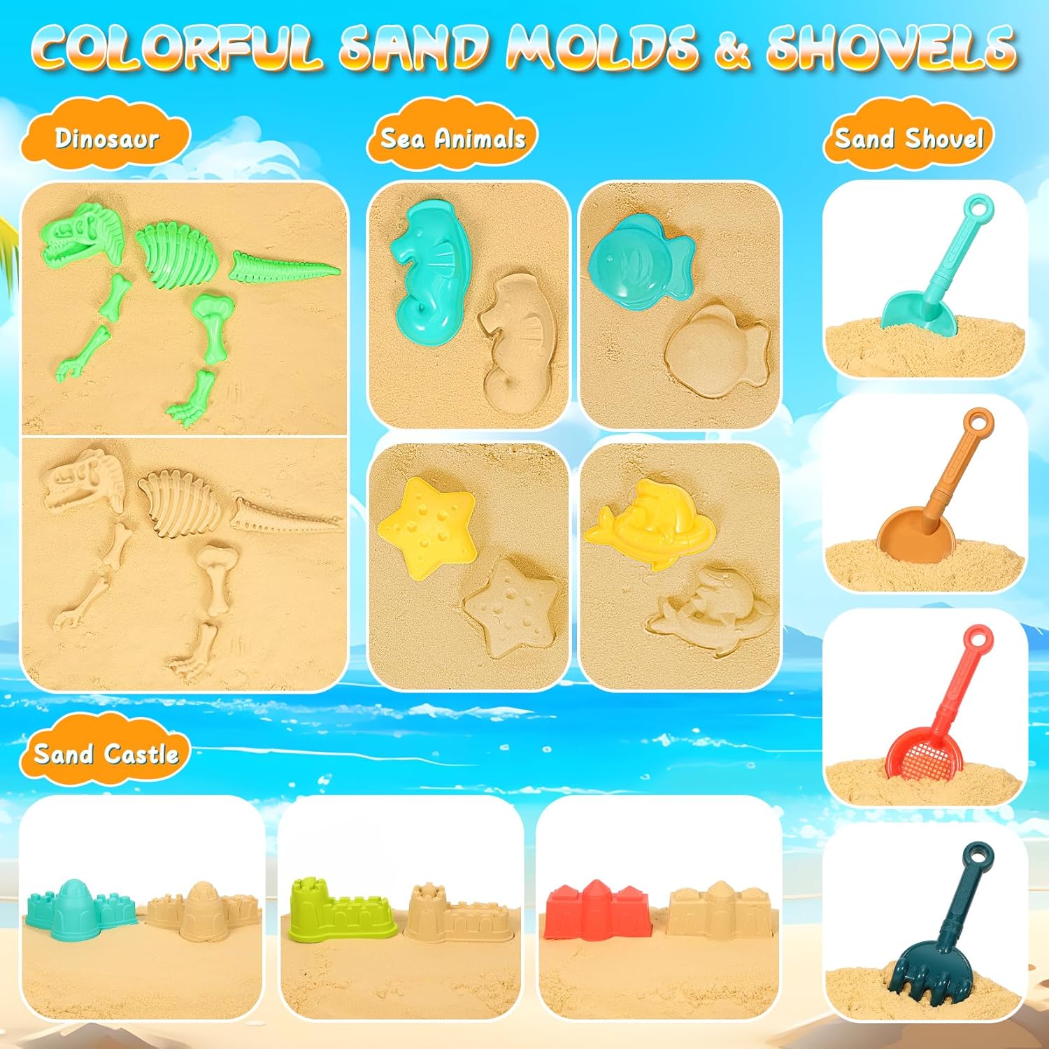 Beach Sand Toys for Kids, 29PCS Travel Beach Essentials for Toddler 3-10 | Sandbox Toys with 2 Collapsible Bucket