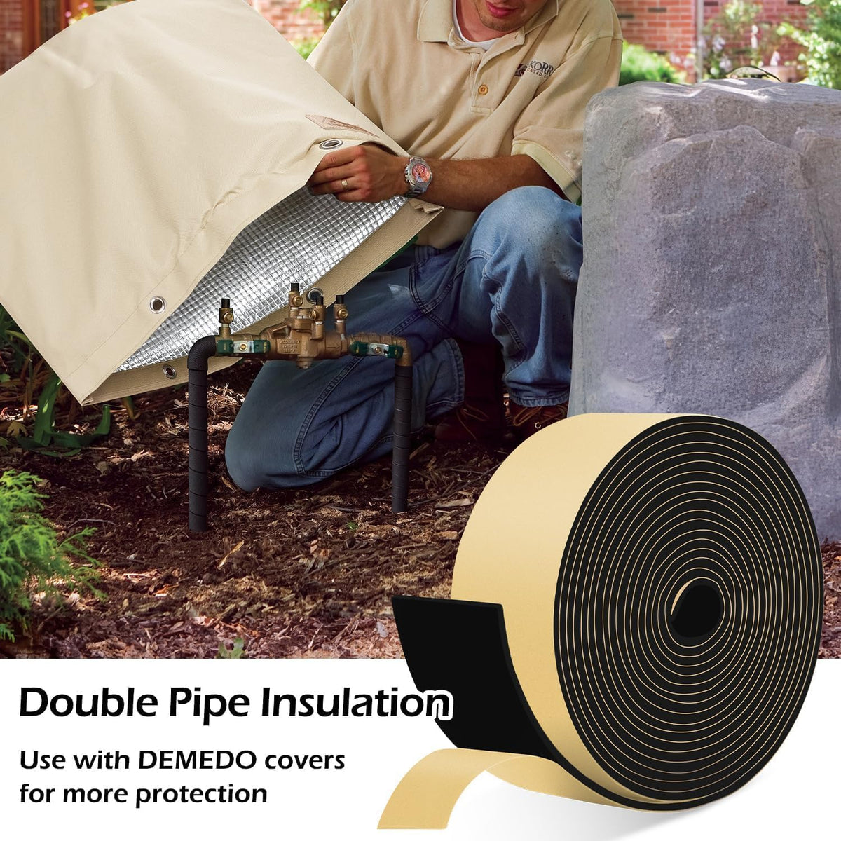 Pipe Insulation Tape, Pipe Wrap Insulation Foam Tape Self Adhesive, Outdoor Water Pipe Insulation Roll for HVAC, AC