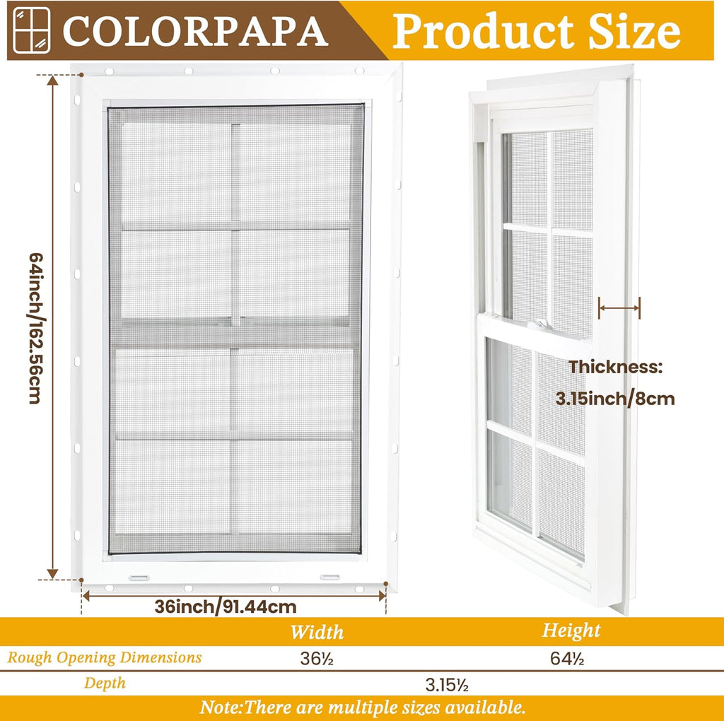 36" x 64" Vinyl Double Hung Window, White