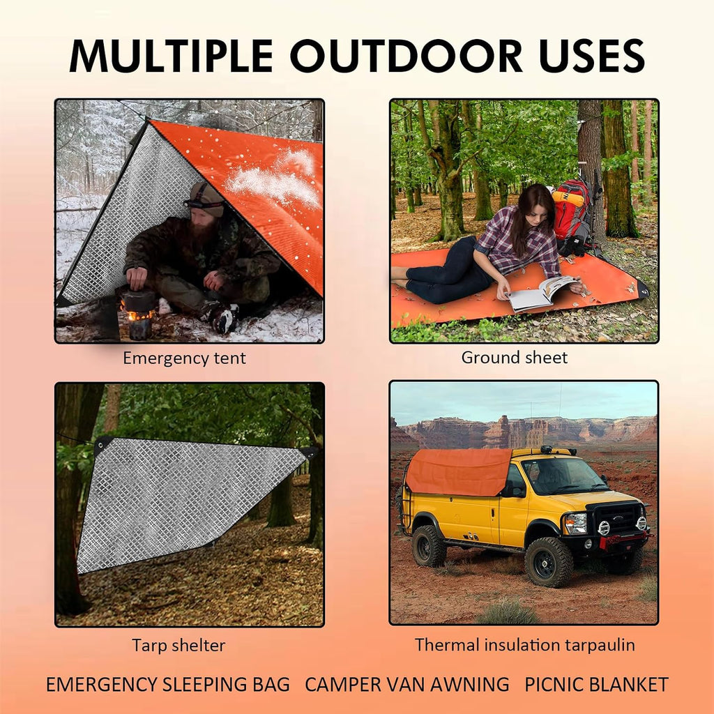 60"x82" Insulated Tarp Heavy Duty Emergency Blanket for Car,Camping | 2 Pack Upgrade Survival Blanket Insulated