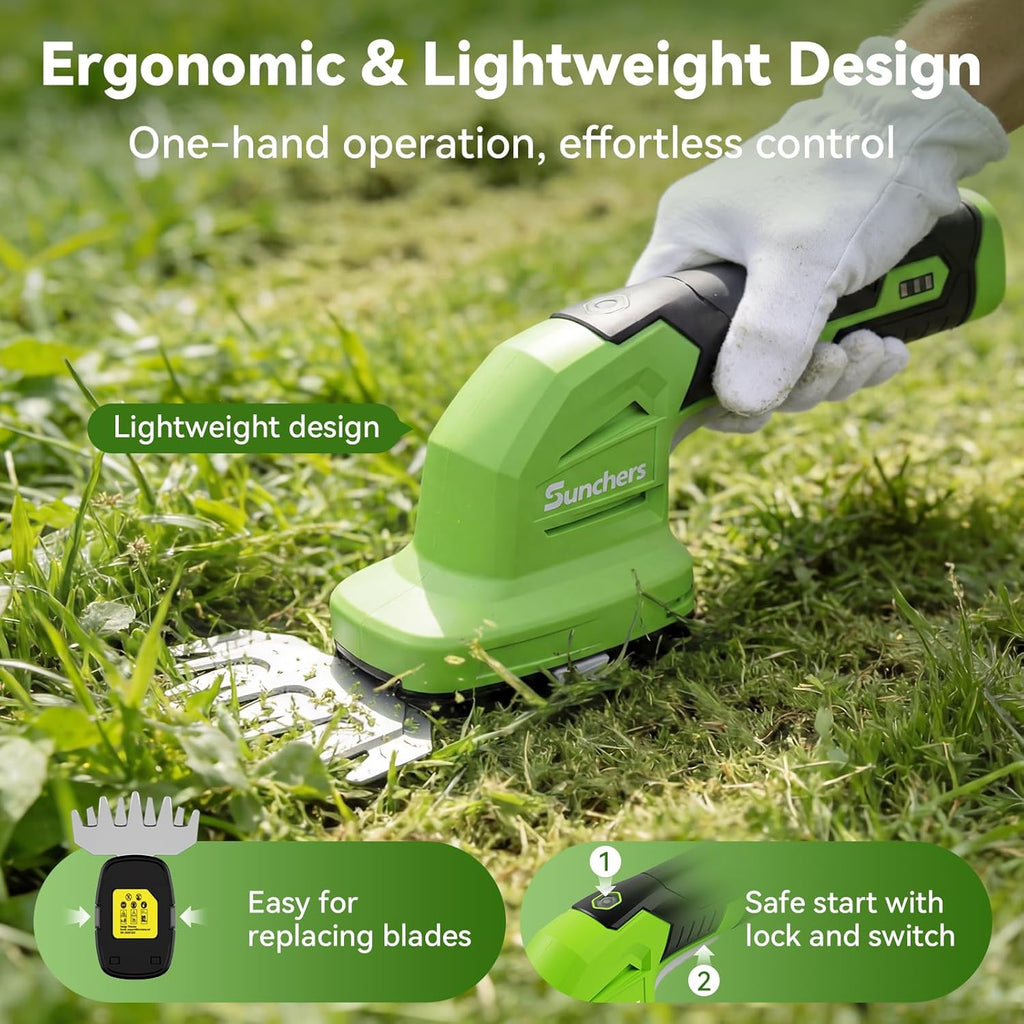 2 in 1 Hedge Trimmer Cordless, 7.2V Electric Grass Cutter Hedge Shears, Handheld Shrub Bush Trimmer, Lightweight