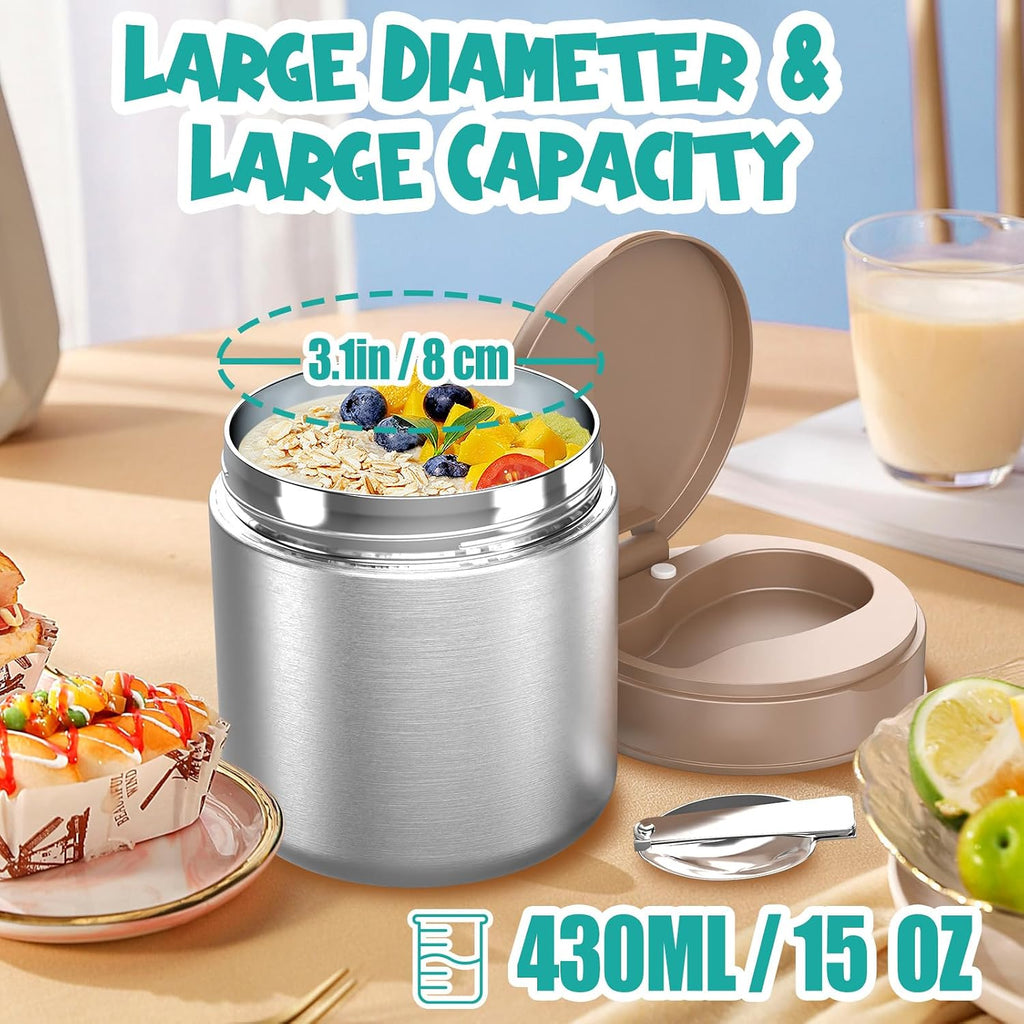 Thermo for Hot Food Kids - 15.2oz with Folding Spoon and Silicone handle | Leak Proof Insulated Food Jar, Soup