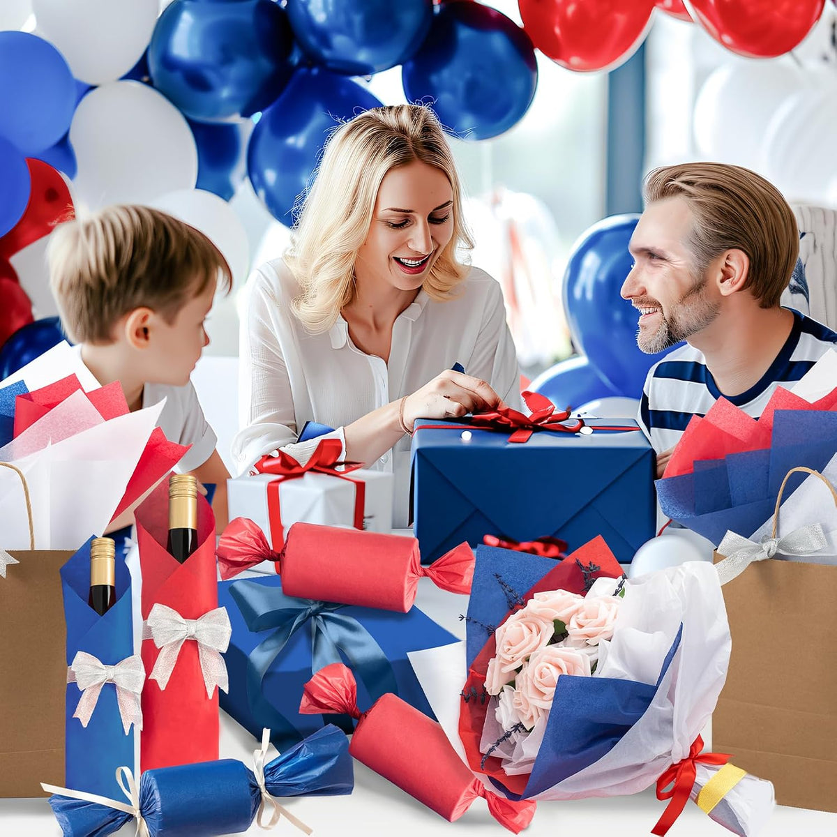 115 Sheets Red White & Blue Tissue Paper for Flag Day Gift Bags