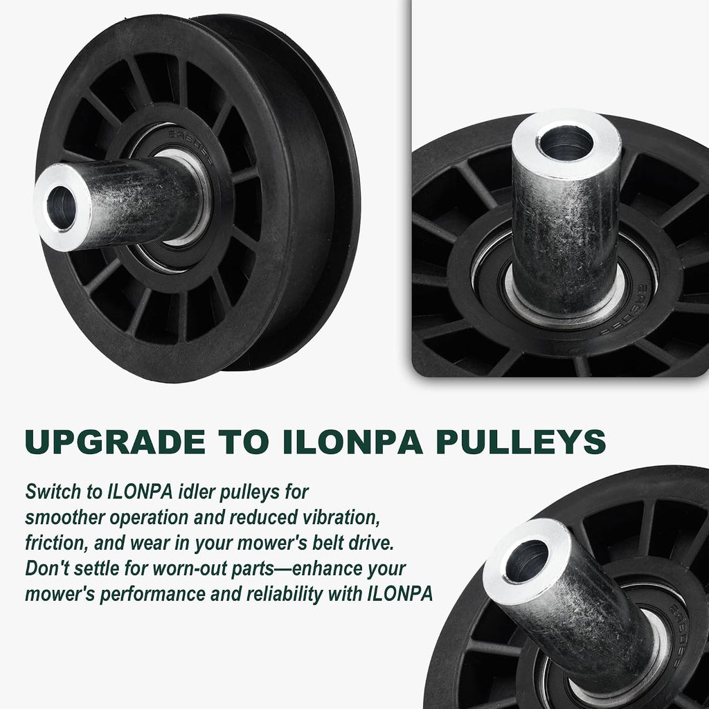 179114 ILONPA Flat Idler Pulley for 532179114 Husqvarna/Poulan/Murray/AYP Yth2448 Yth2148 CT131 CT141 CTH141 CTH151T CTH182T CTH192 Pxt15538 Pxt12538 Pxt16542 (2 Pack)