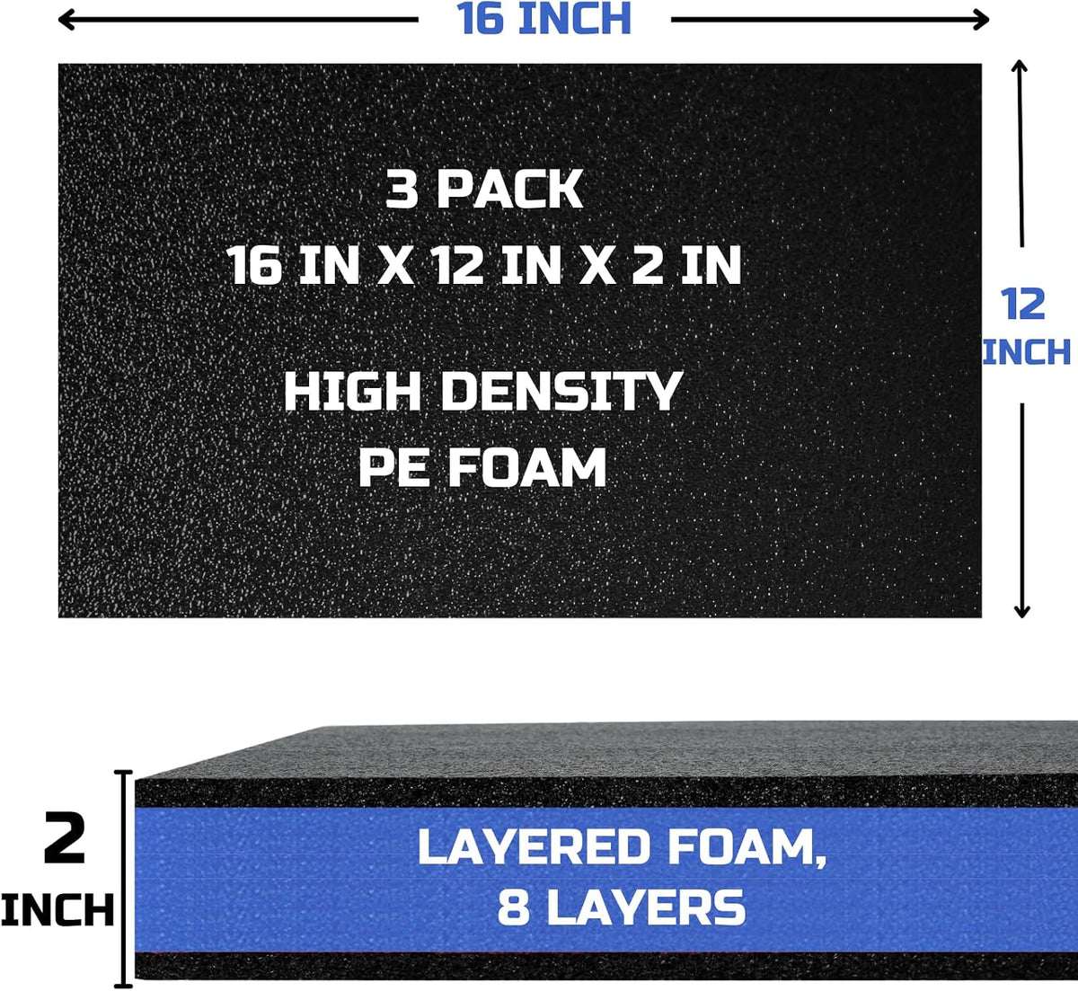 Tool Box Foam Organizer 16x12x2 inch 3Pack, Kaizen Sheets for Pro Tool Control, Custom Tool Shadow Inserts for Cases