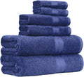 6-Piece Fade-Resistant 100% Cotton Towel Set, Soft and Absorbent, 2 Bath Towels, 2 Hand Towels, 2 Washcloths, Navy Blue